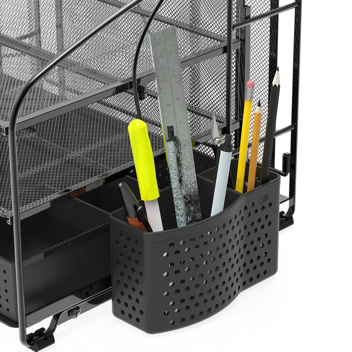 Simple Houseware 3-Tier Desk Organizer with Sliding Drawer, Black