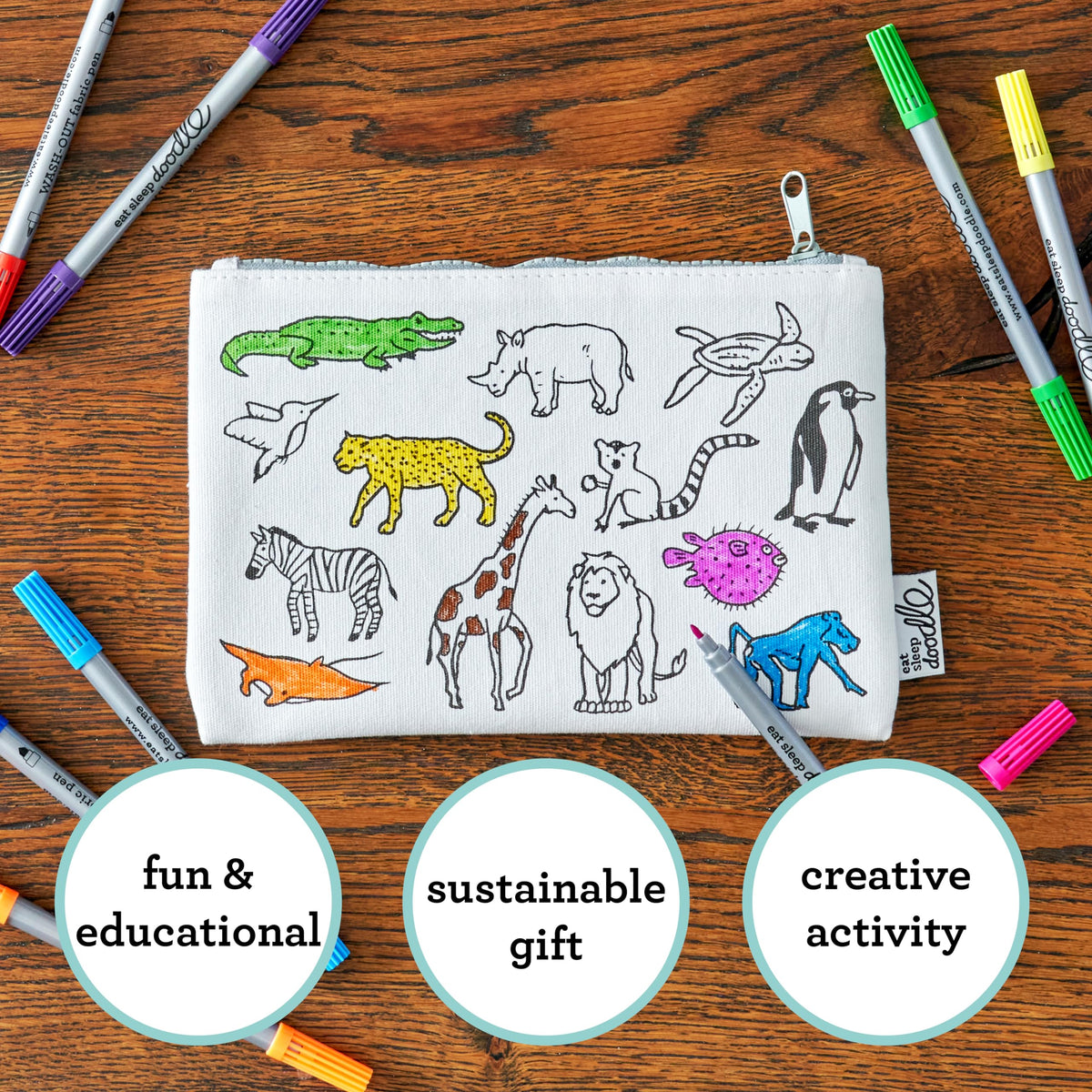 eatsleepdoodle Cotton World Map Coloring Pencil Case, 10pk Washable Markers