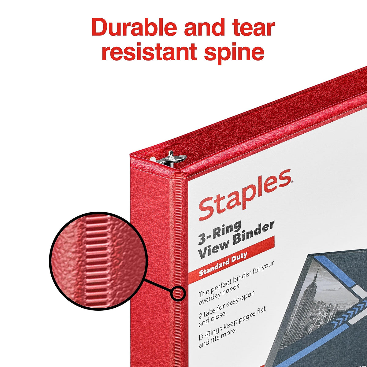 Staples 1" 3-Ring View Binders, D-Ring, Red, 4/Pack