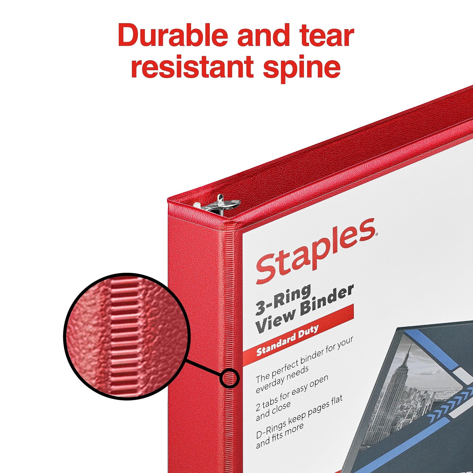 Staples 1" 3-Ring View Binders, D-Ring, Red, 4/Pack