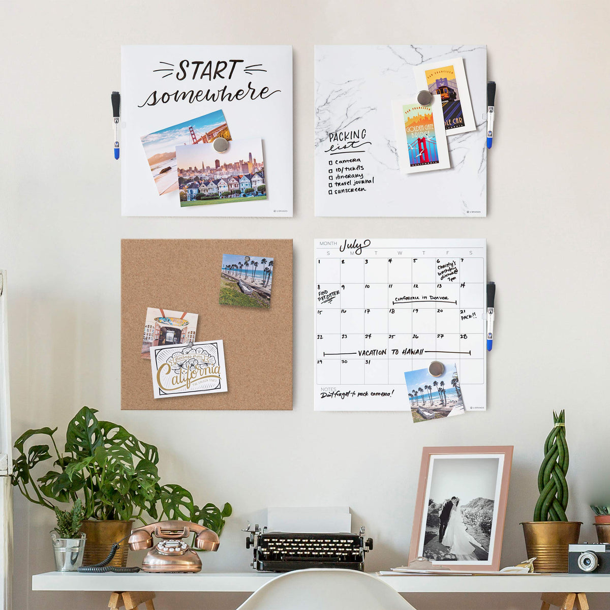 U Brands Bulletin Board Office Wall Decor, Frameless Cork Board, 14 x 14