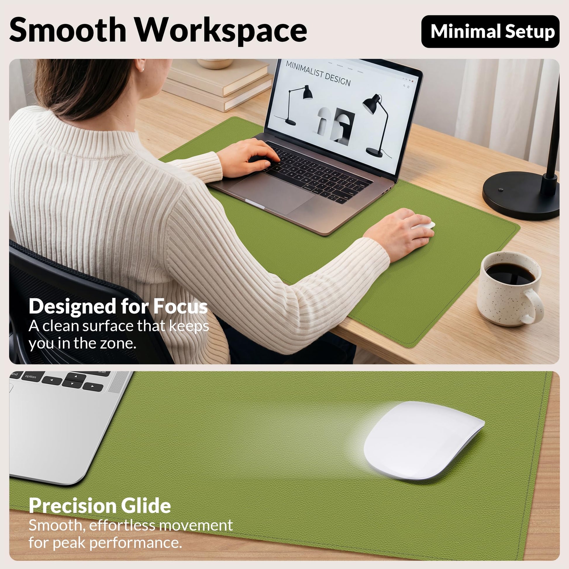 AFIING Cork Desk Mat, 35.4" x 17", Olive Green,Desk pad Protector