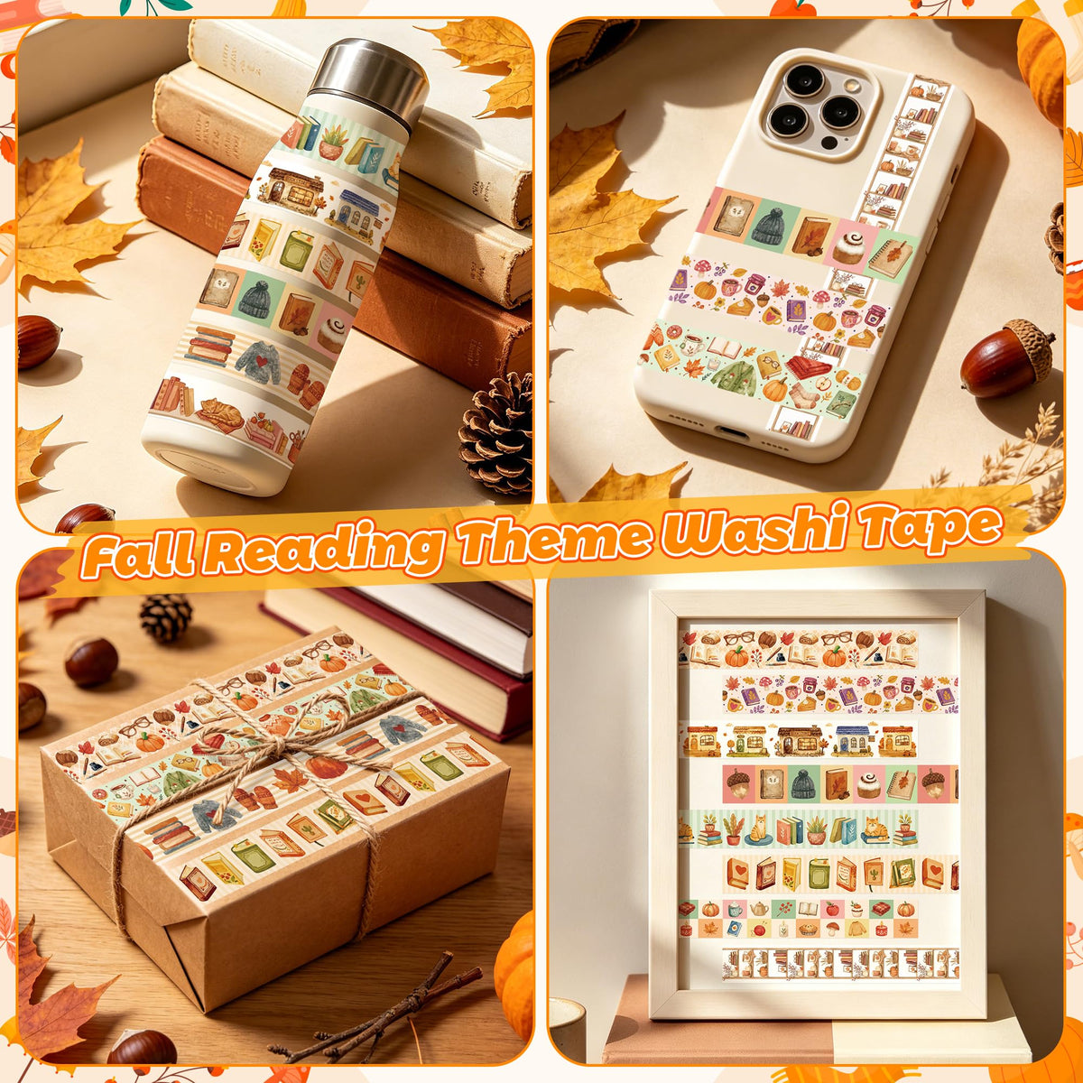 BkeeCten 12 Rolls Autumn Reading Washi Tape for Journals Reading Logs