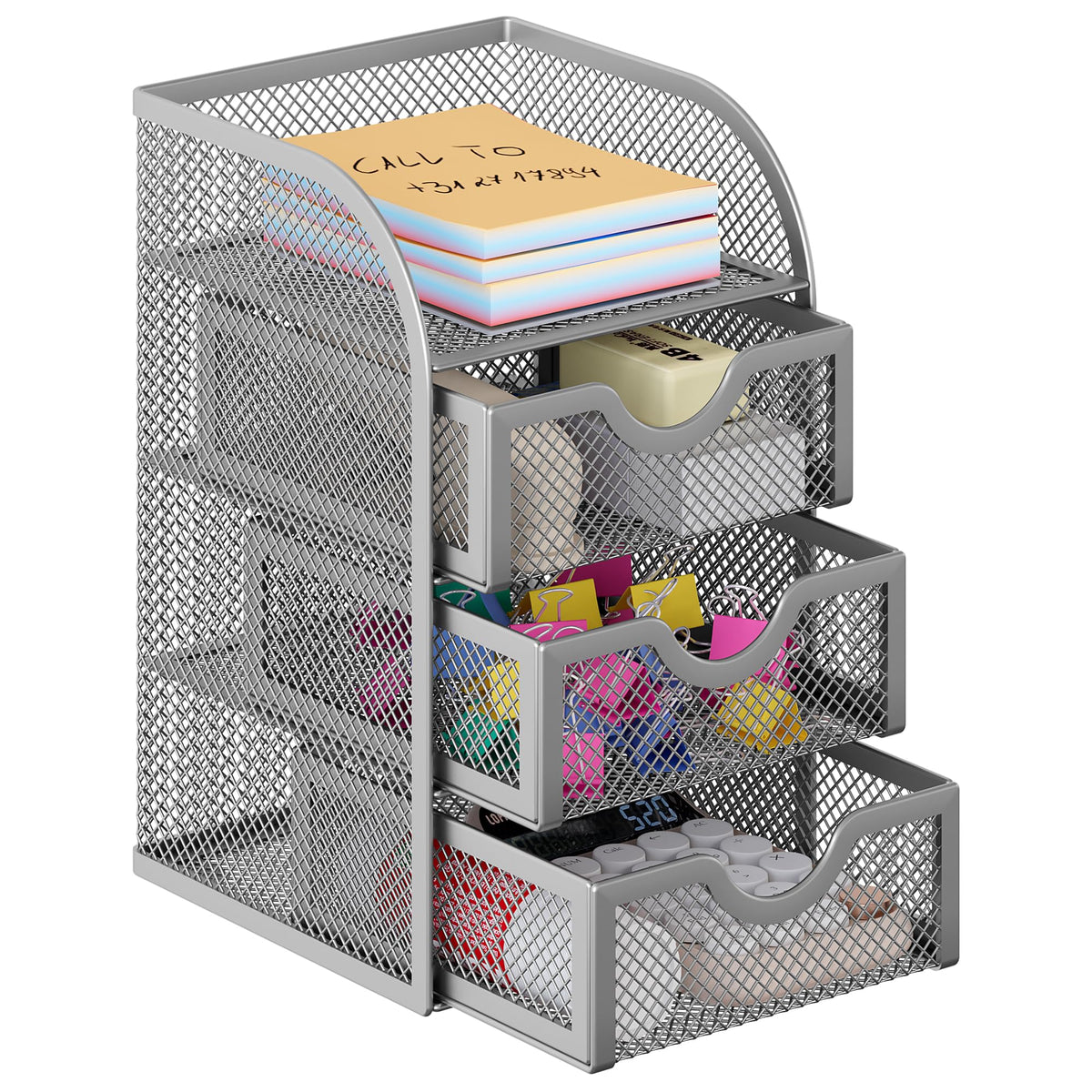 EasyPAG Mesh Desk Organizer with 3 Drawer Office Desktop Organizers and Accessories Stationery