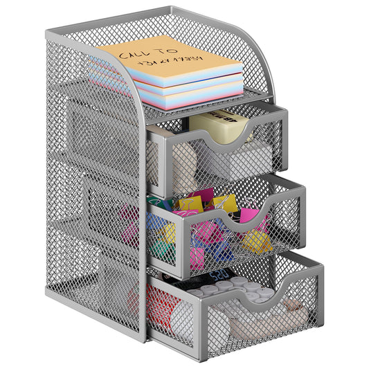EasyPAG Mesh Desk Organizer with 3 Drawer Office Desktop Organizers and Accessories Stationery