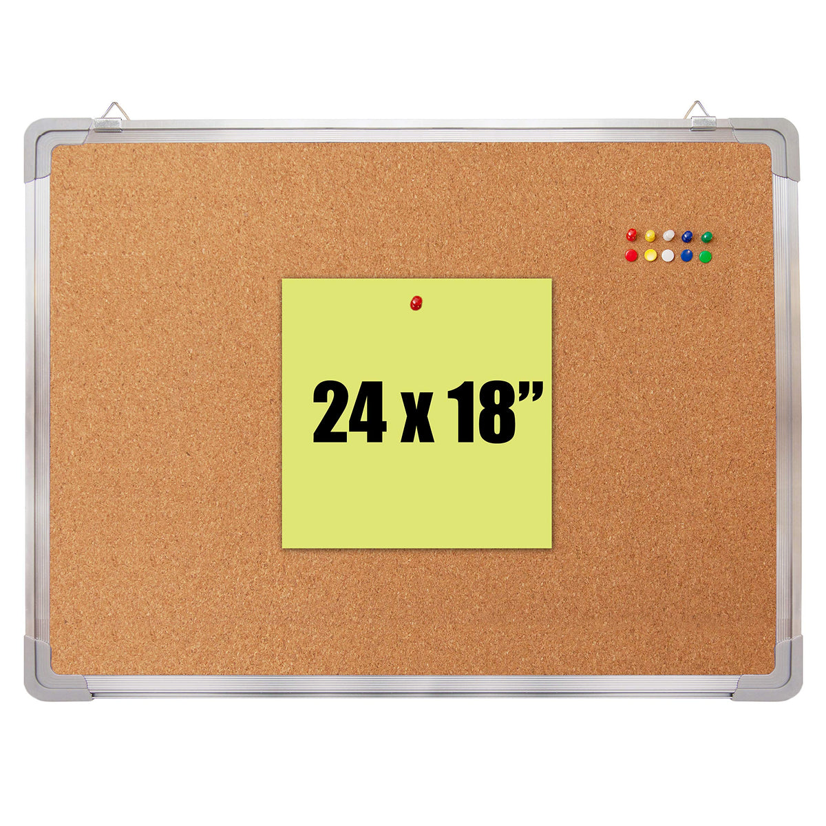 Cork Board 24x18 in, Framed Wall Hanging Bulletin Board with 10 Thumb Tacks
