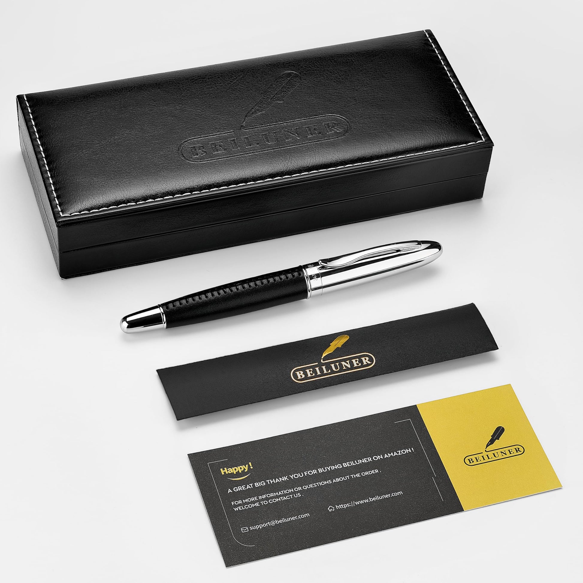 BEILUNER 318 Luxury Pen, Elegant Look,Hand-Stitched Premium Leather-Black