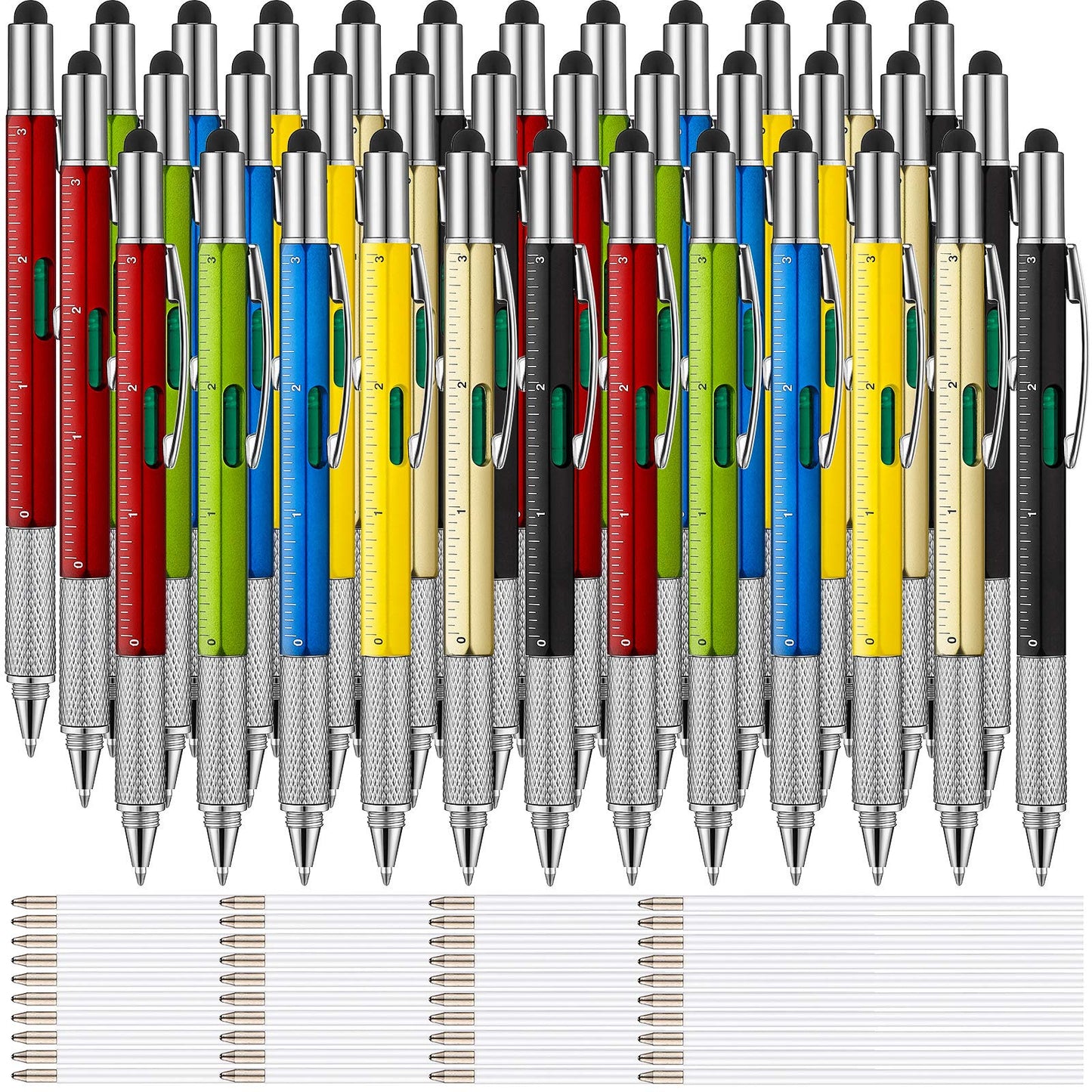 Zonon 36 Pcs 6 in 1 Multi Tool Pen with Ruler Level,Assorted Colors