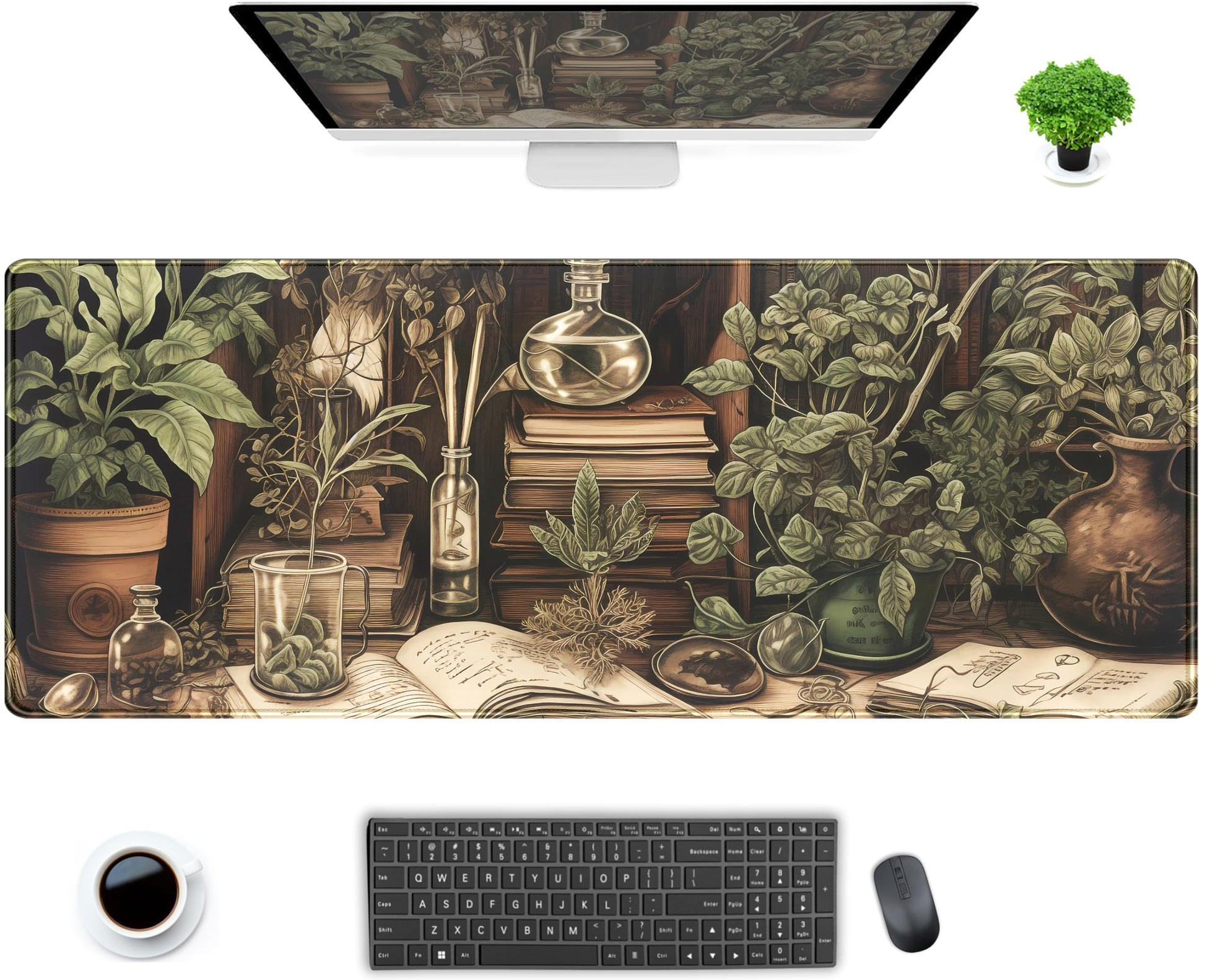 Retro Olive Green Plant XL Large Extended Gaming Mouse Pad Cool Plants Lovers Desk Mat with