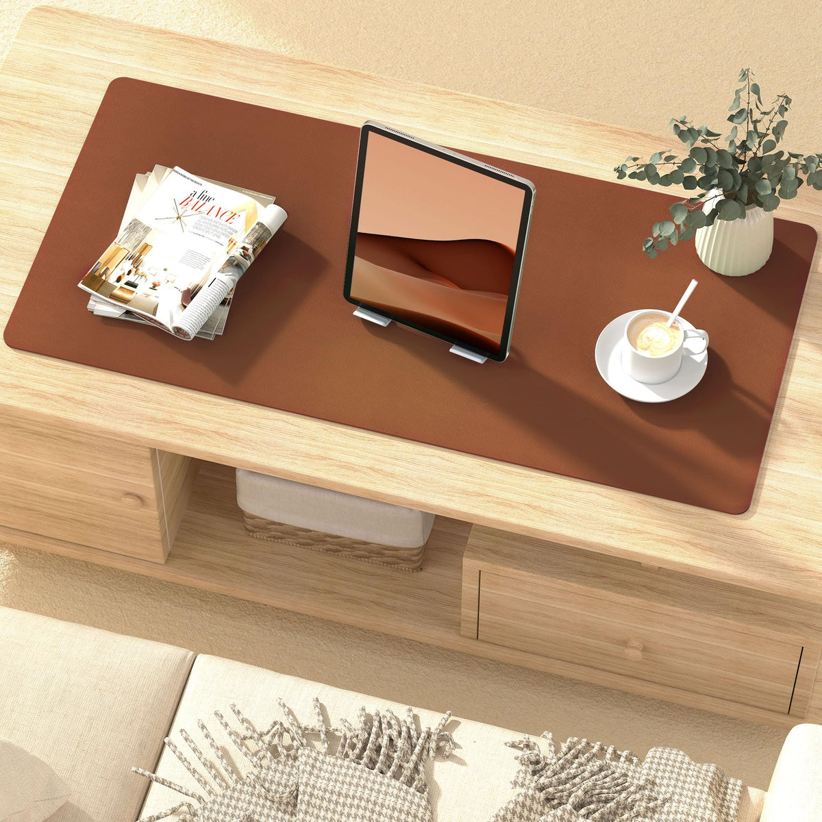 Roslim Leather Desk Pad Protector, Mouse Pad, Non-Slip Computer Mat for Desk, PU Leather Office