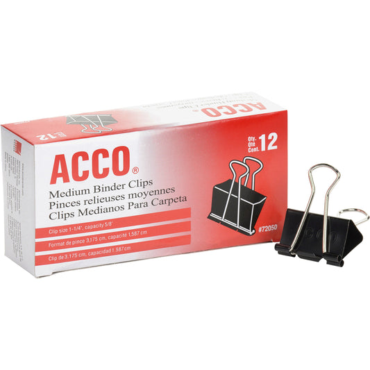 ACCO Binder Clips, Medium, Black, 12 per Box, 2 Boxes (72062)