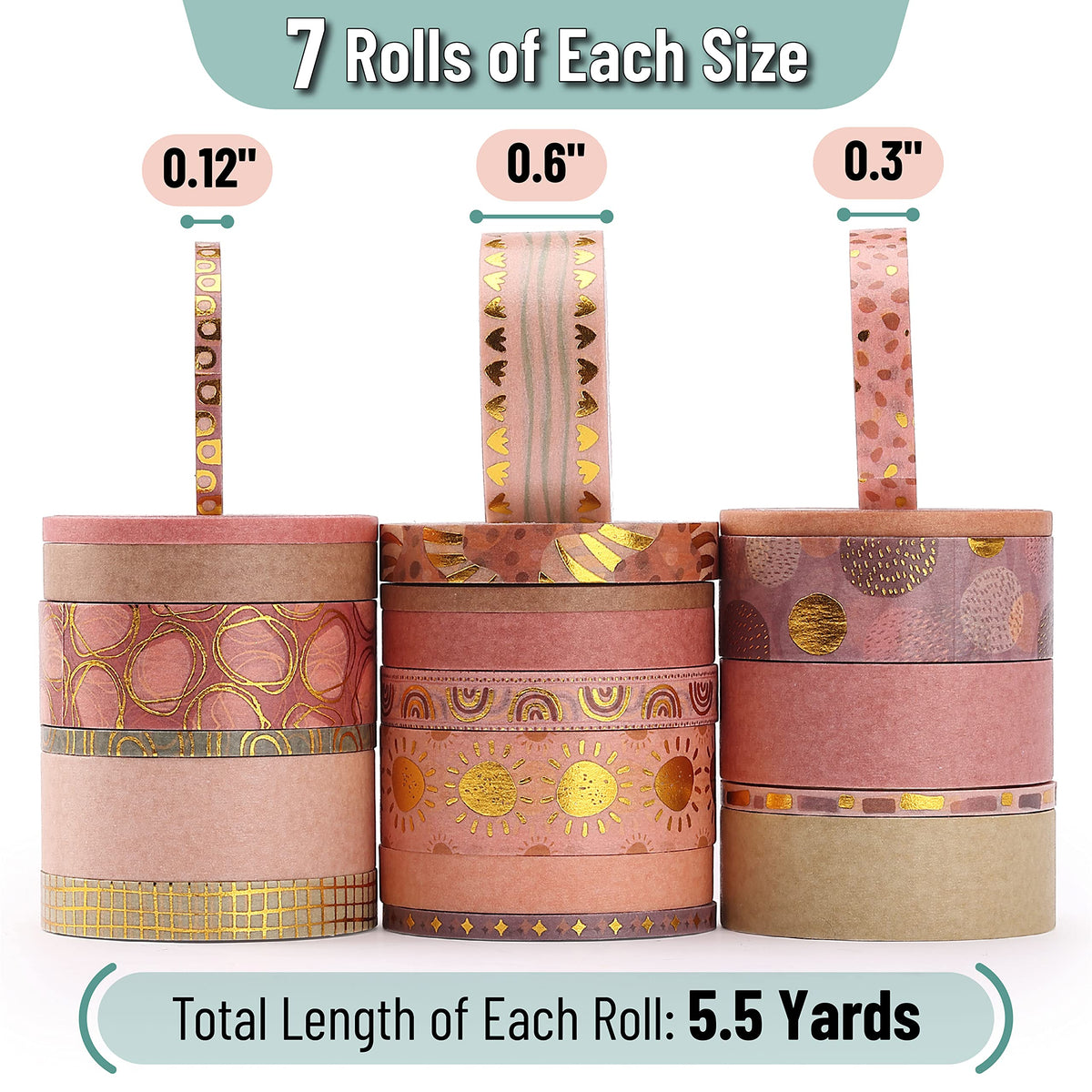 Mr. Pen- Washi Tape Set, 21 Rolls, Assorted Sizes, Boho Design