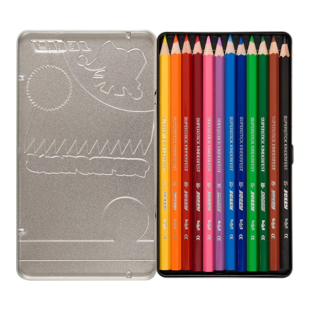 Jolly Supersticks Colored Pencils Tin Box of 12, Kinderfest 3.8mm Core