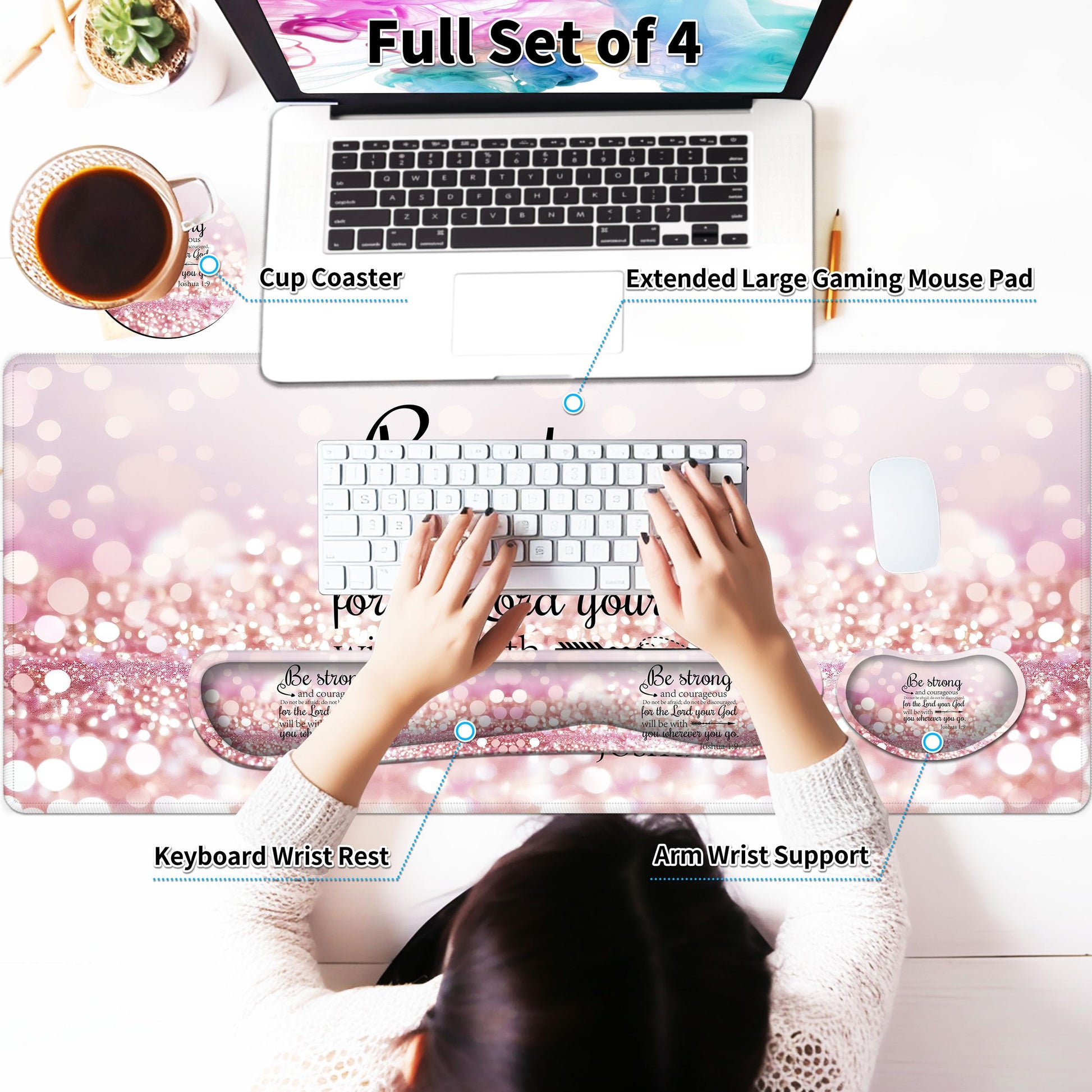 JYCUHTCL Large Gaming Mouse Pad Set 35.4 x 15.7 with Keyboard Wrist Rest, Wrist Support, and