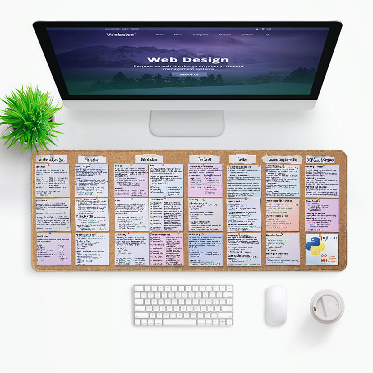 Python Programming Cheat Sheet Desk Mat - Large Mouse Pad with Complete Code Reference (31.5" x
