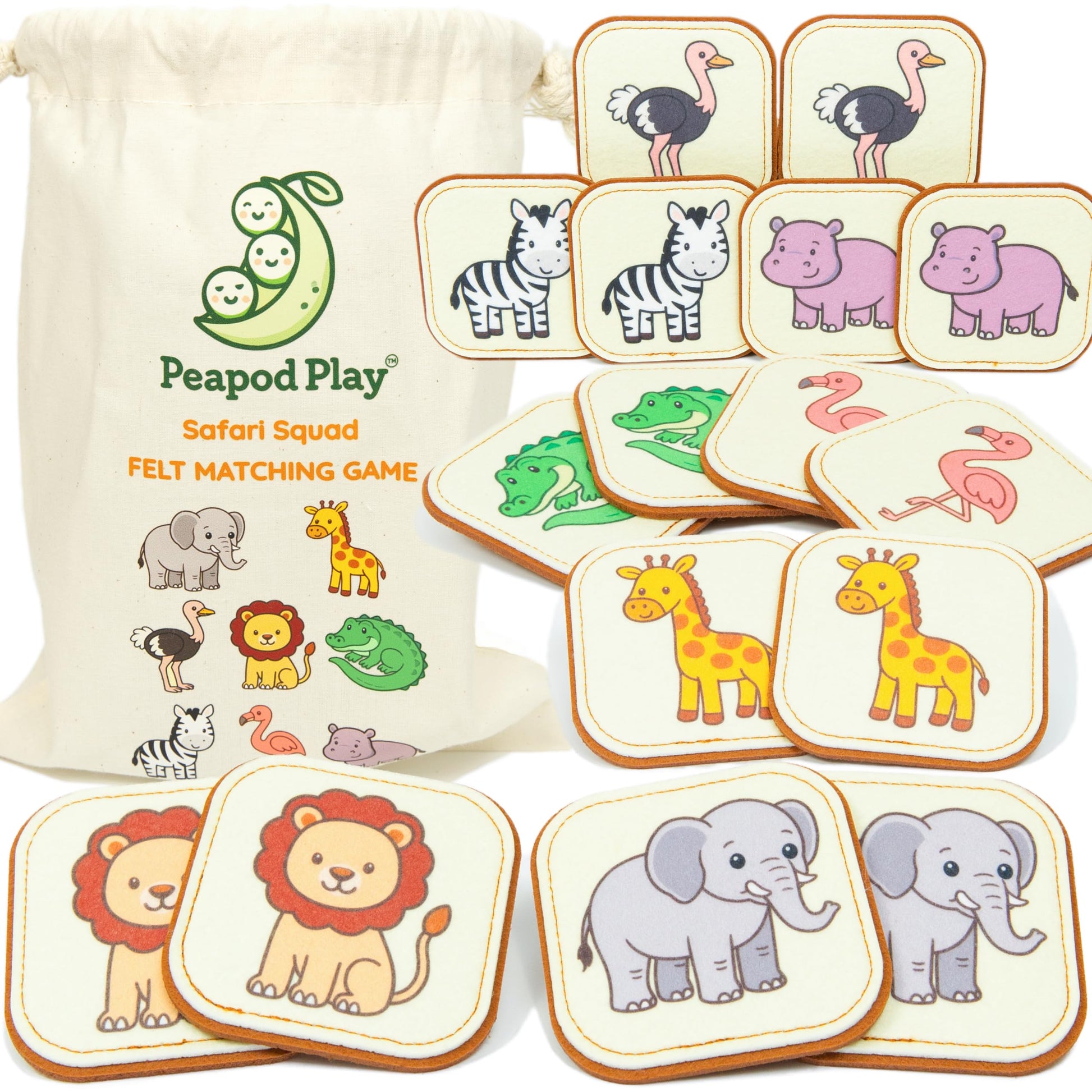 Felt Safari Matching Game for Toddlers – Wild Animal Memory Game & Flash Cards – Soft and Safe for