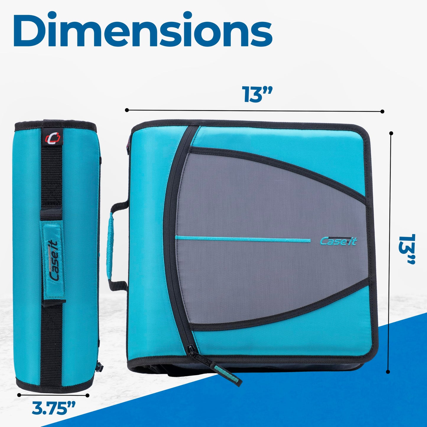 Case-it School Zipper Binder | 3" O-Rings | 600-Sheet | D-146 Aqua Marine