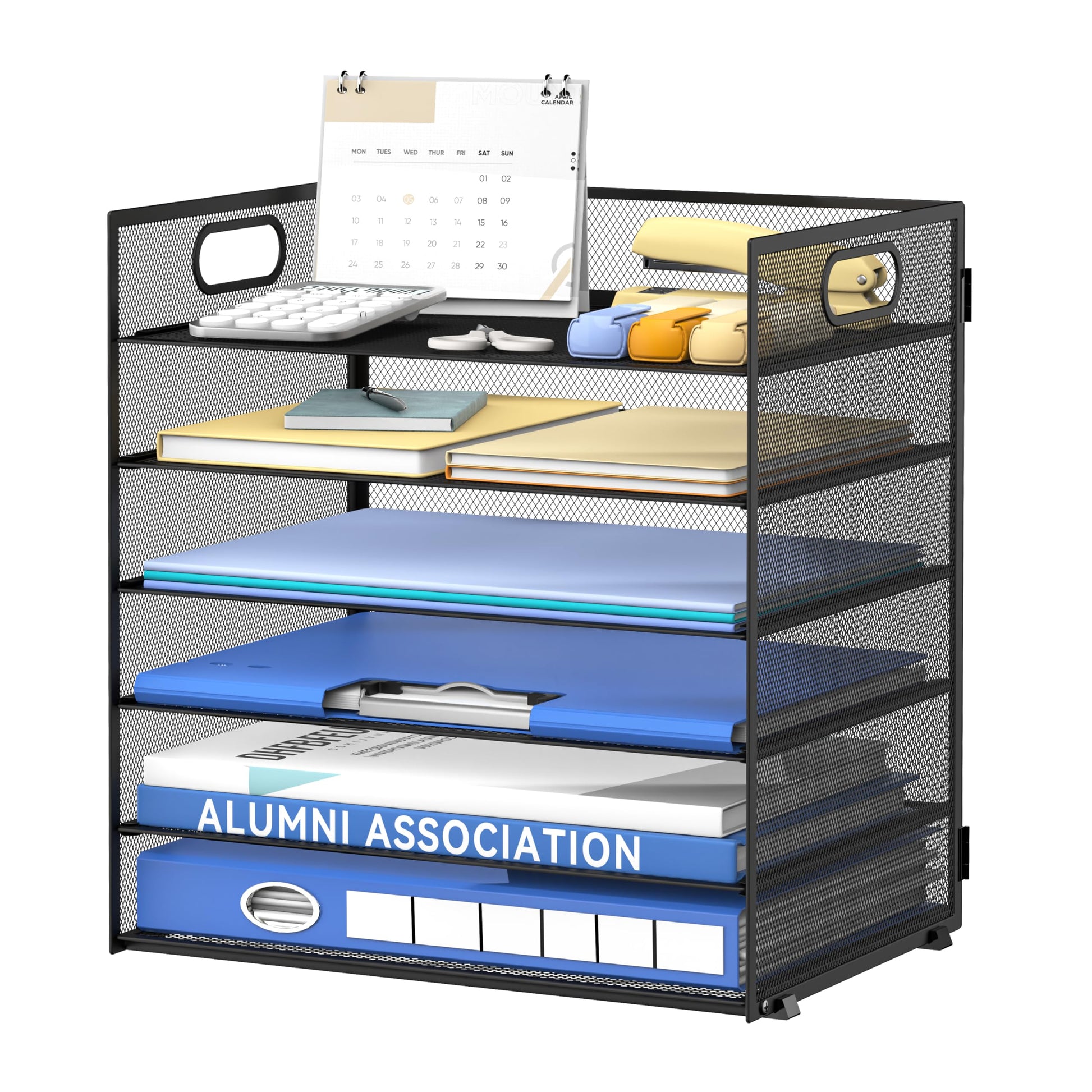 Daltack 6-Tier Paper Organizer for Desk with Handle, Black