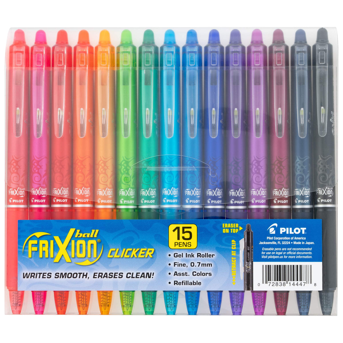 PILOT FriXion Clicker Gel Ink Pens 0.7mm, Assorted Colors, 15-Pack
