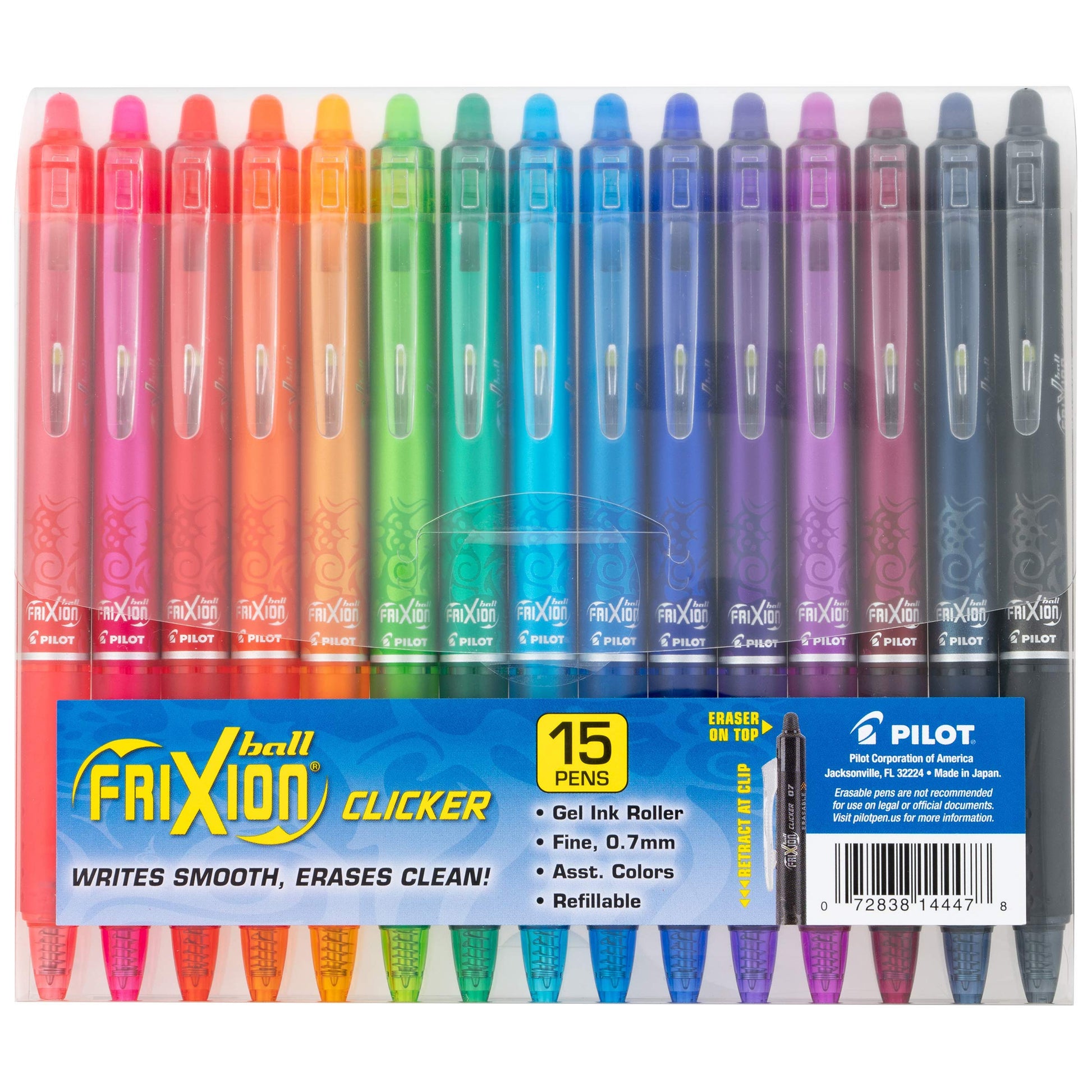 PILOT FriXion Clicker Gel Ink Pens 0.7mm, Assorted Colors, 15-Pack