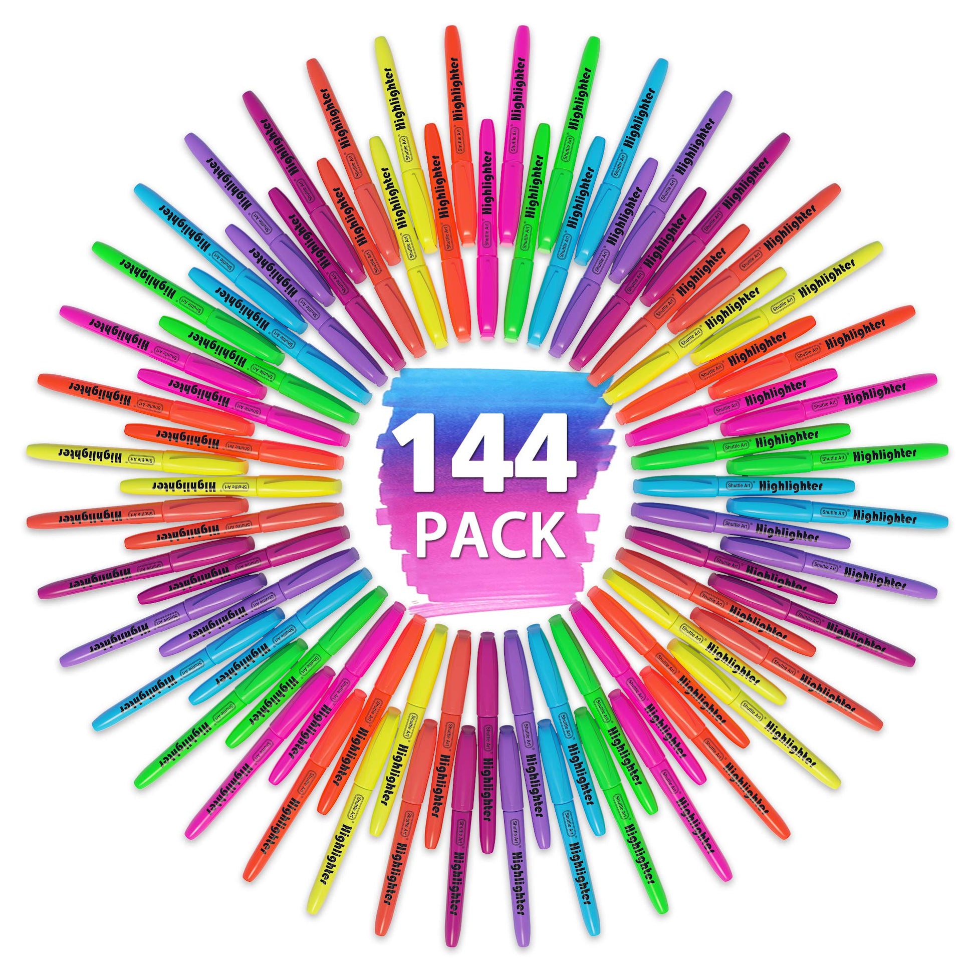 Shuttle Art 144 Pack Highlighters, Highlighters Assorted Colors Set, 8 Bright Colors Chisel Tip