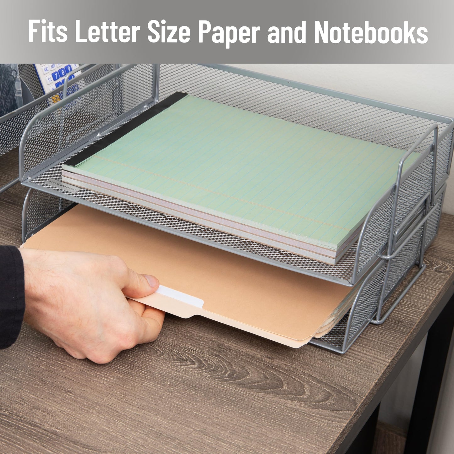 Mind Reader Stackable Paper Tray, Desktop Organizer, File Storage, Office, Metal Mesh, 2 Pcs.
