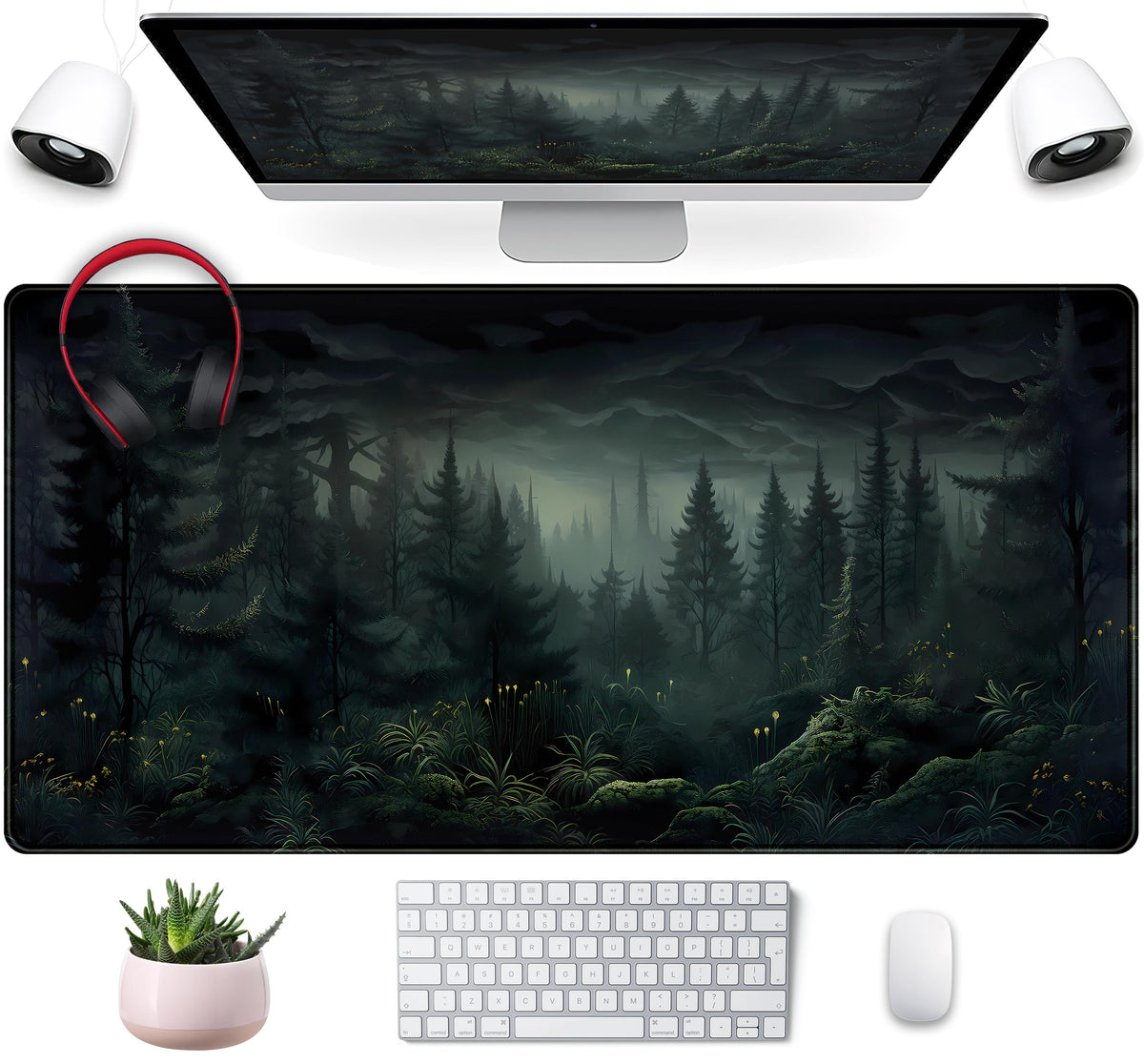 Cute Dark Gloomy Forest Desk Mat, Gothic XXL Large Extended Gaming Mouse Pad Mat, Non-Slip Rubber