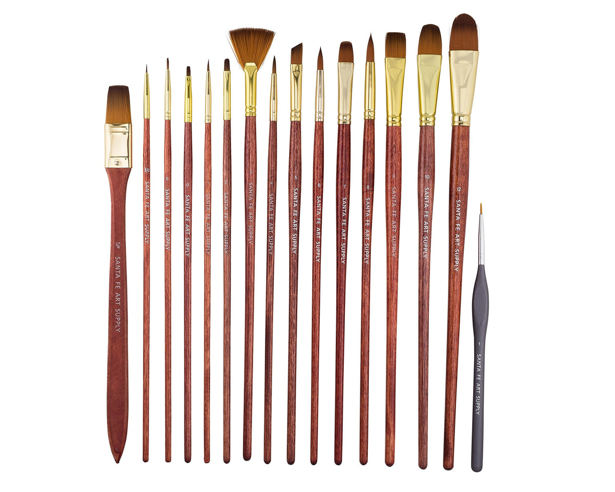 Santa Fe Art Supply Paint Brush Set W/Carrying Case-Organizer - 15+1 Professional Grade Wood