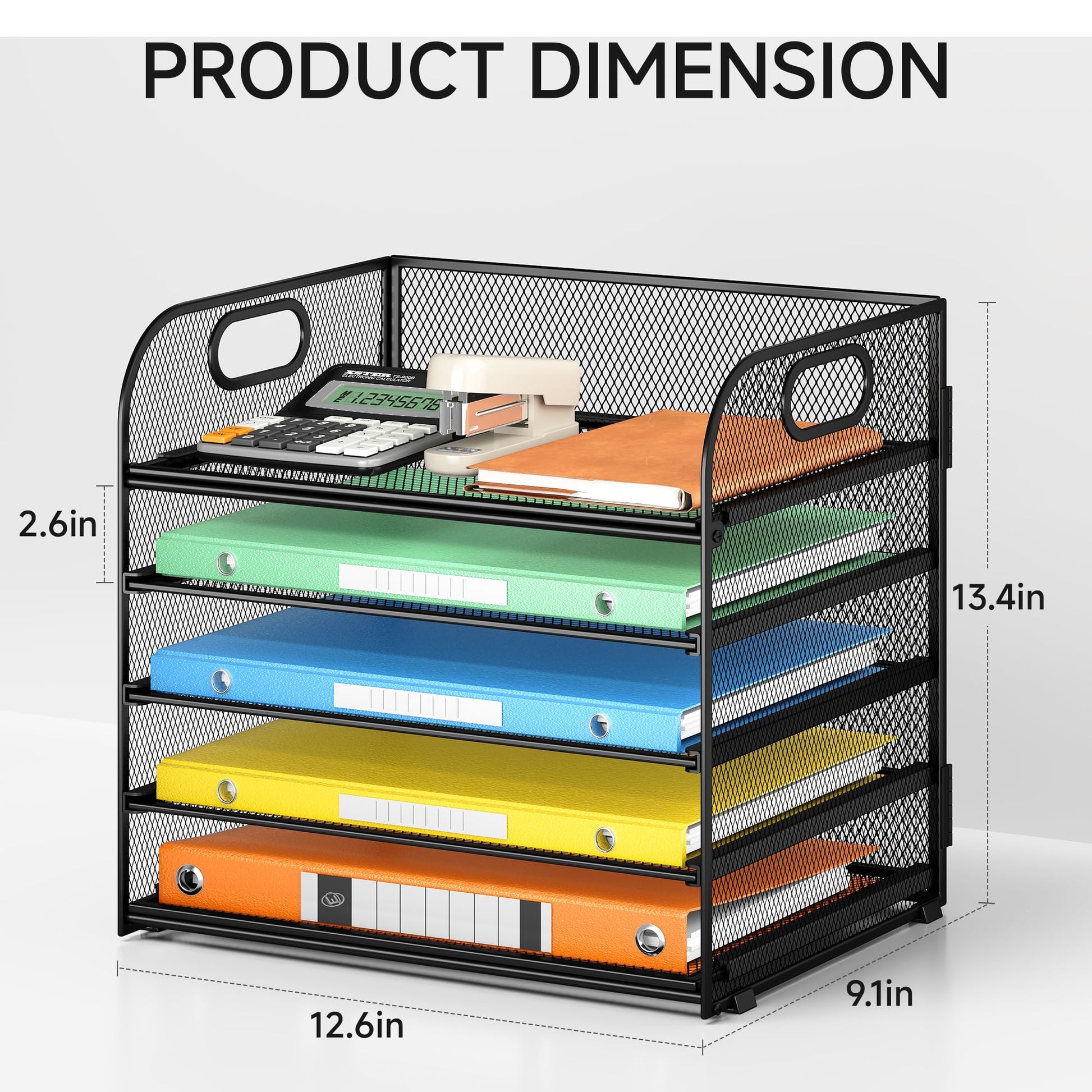2 Pack 5-Tier Paper Organizer Letter Tray with Handle - Black Mesh Desk Paper Sorter File Organizer