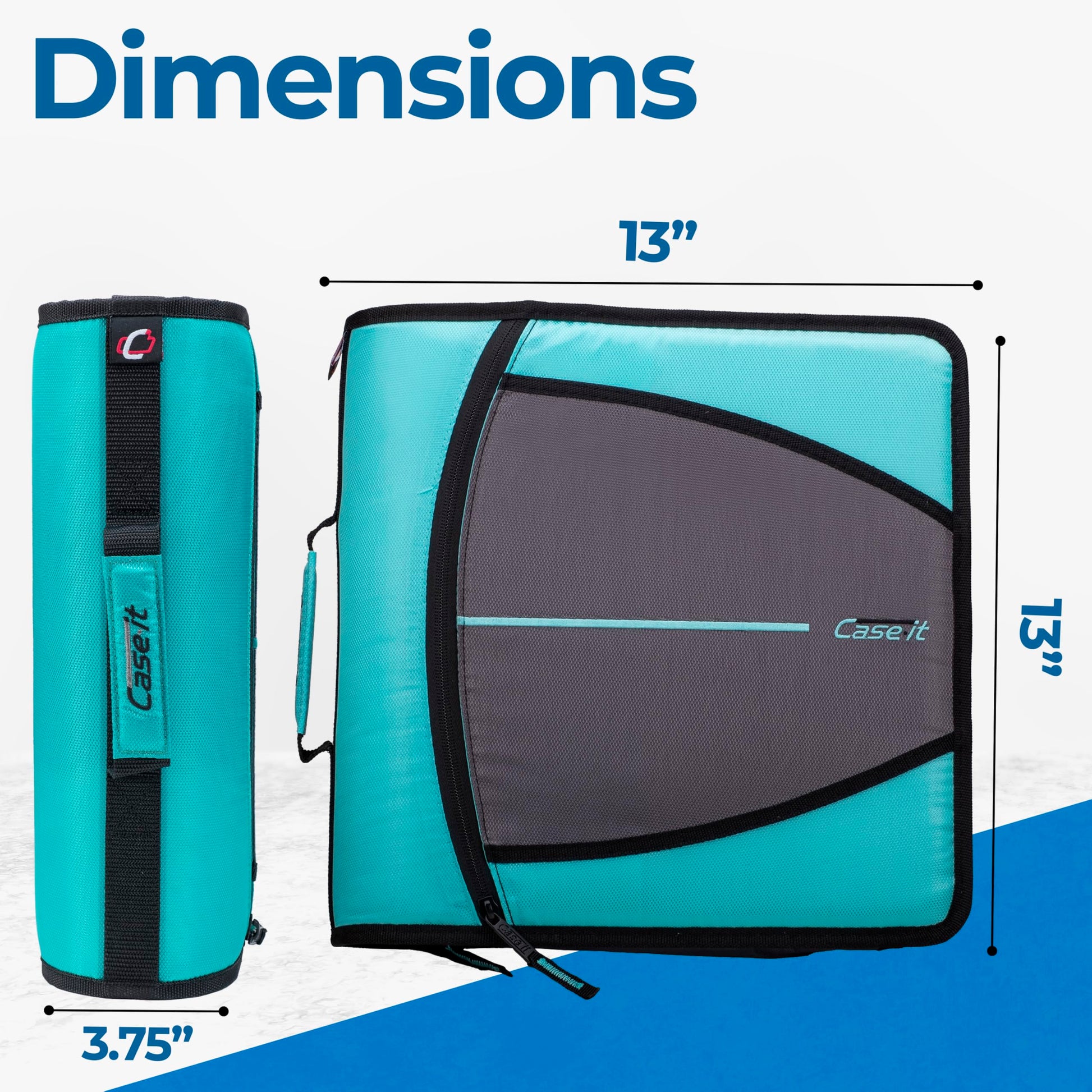Case-it Zipper Binder | 3-Inch O-Rings | 600-Sheet | D-146 Spearmint Blue