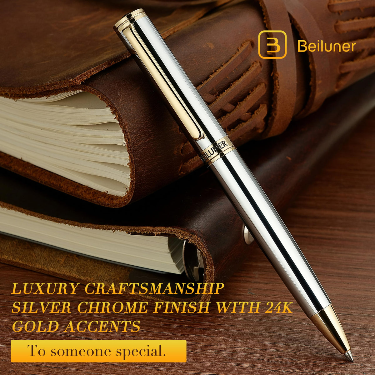 BEILUNER Silver Gold Gel Pen - Luxury Featuring sophisticated chrome finishes, with 24K Gold