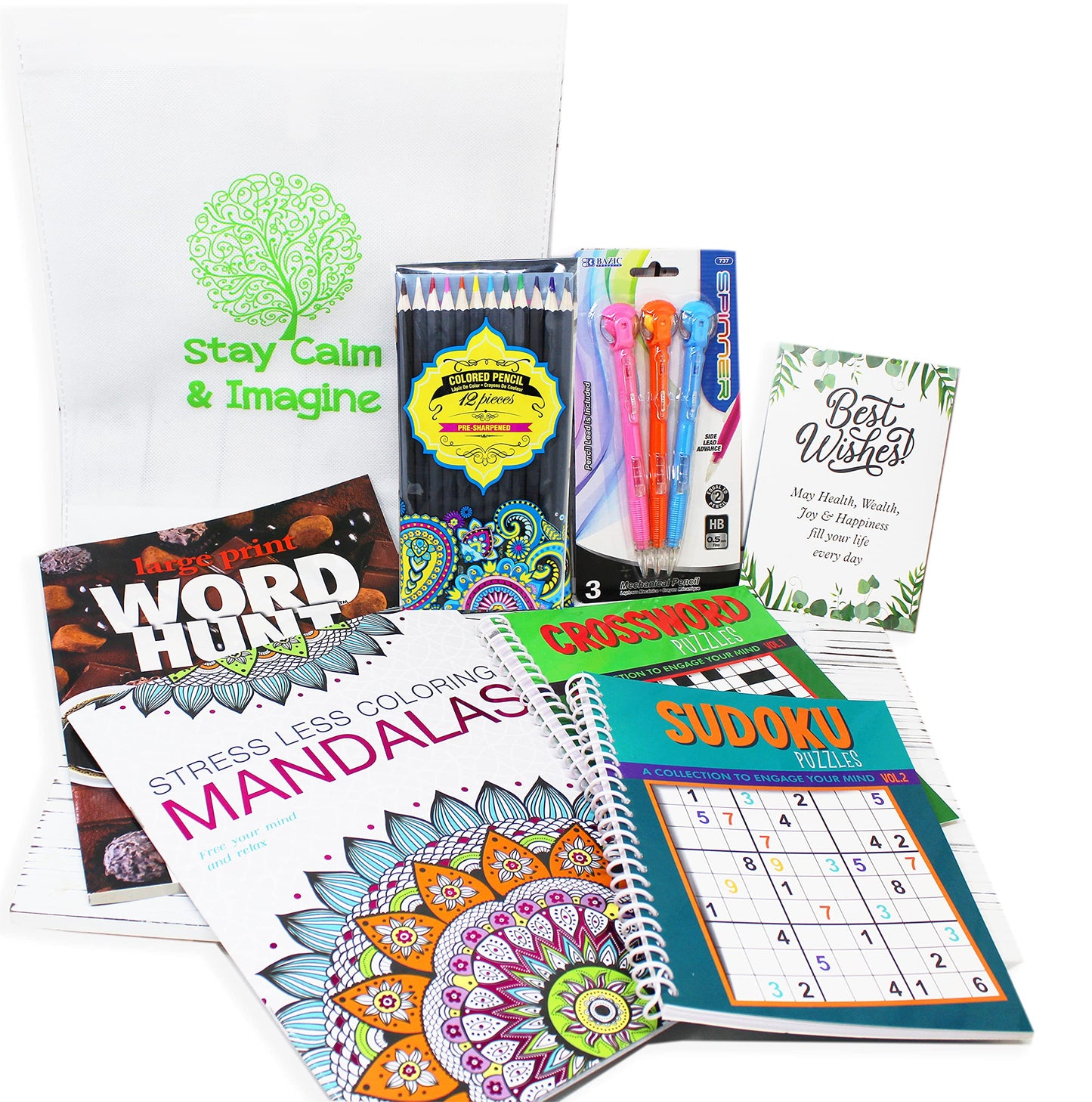 Get Well Soon Art kit home activities adult coloring books & pencils care package | Gift basket