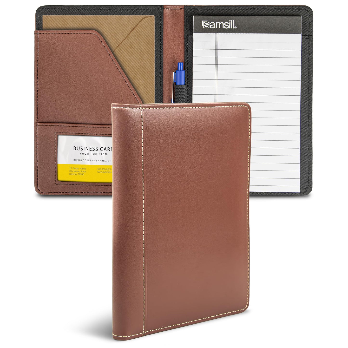 Samsill Contrast Stitch Faux-Leather Portfolio, Mini Size Business Interview Professional Padfolio
