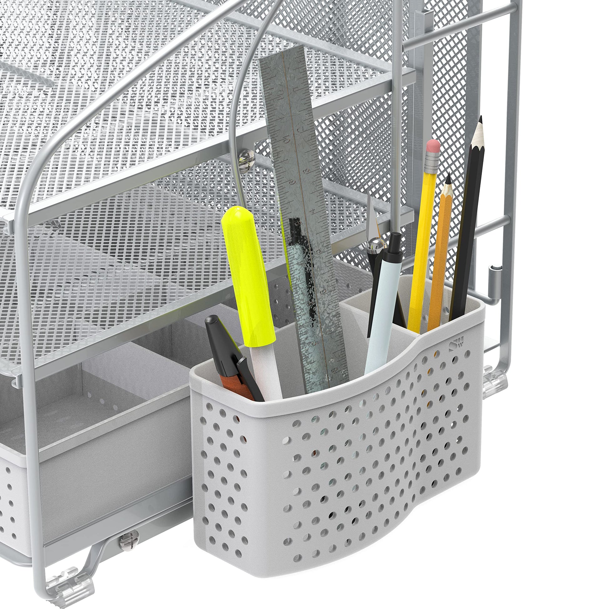 Simple Houseware 3-Tier Desk Organizer with Sliding Drawer, Silver
