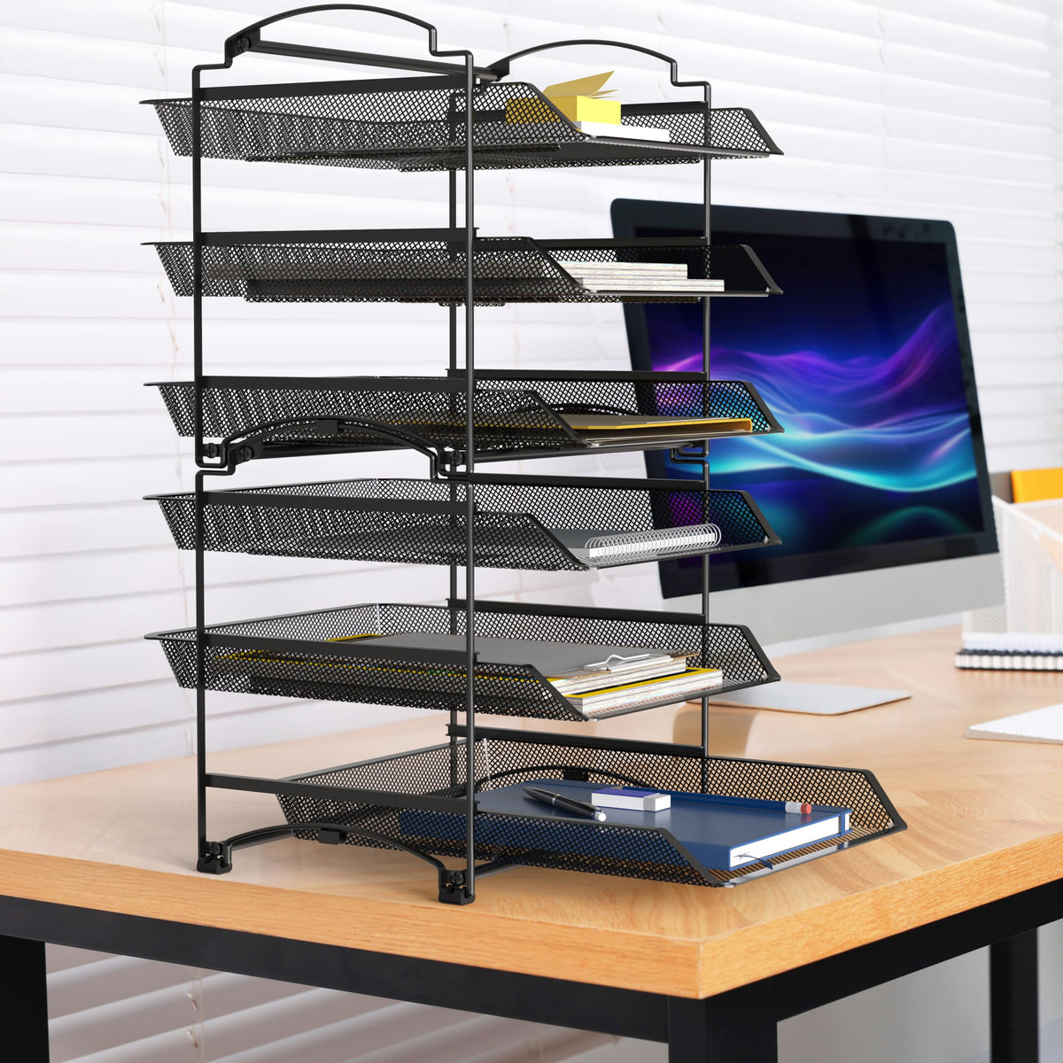Simple Houseware 3 Tier Paper Organizer, in Out Trays for Desk, Black
