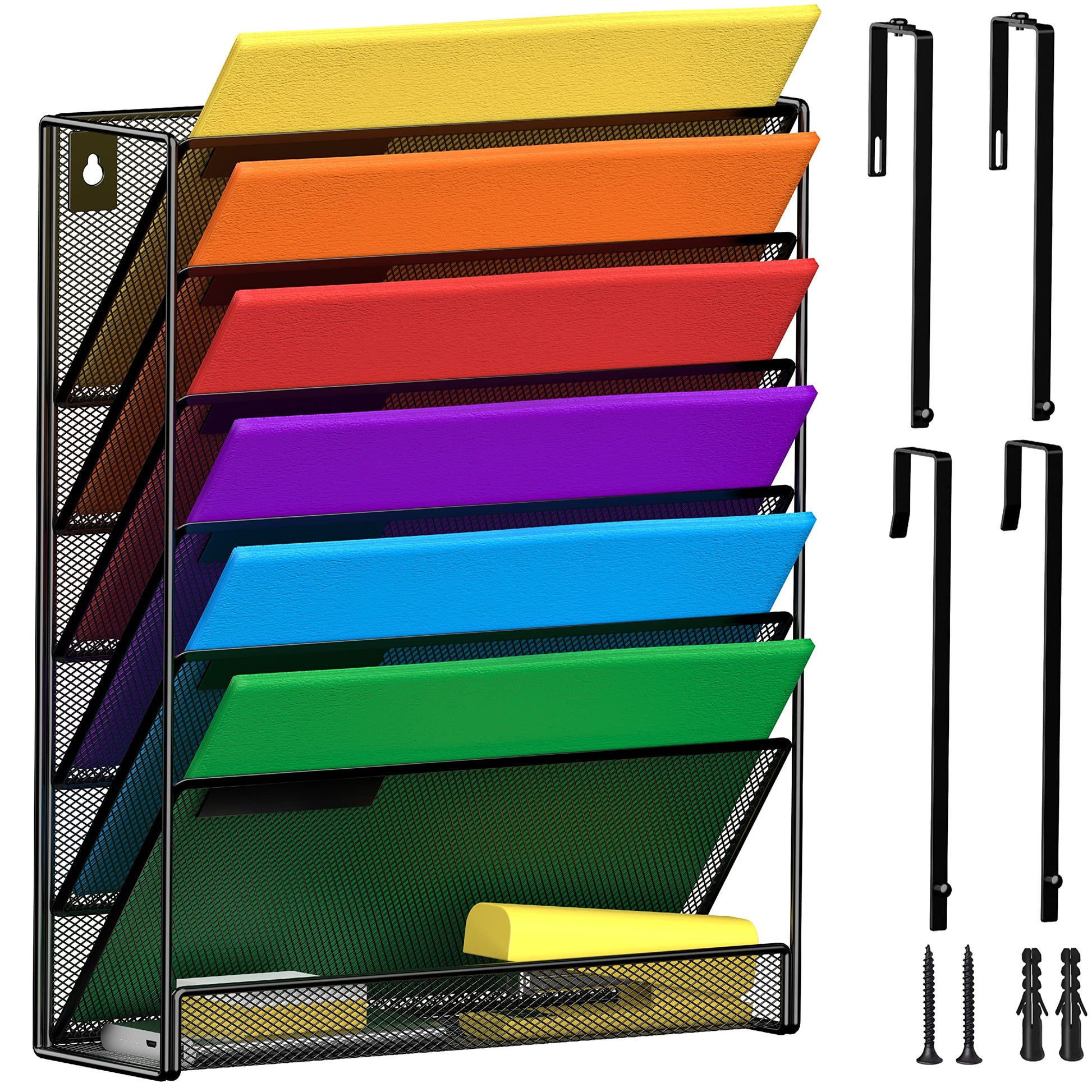 MINDEPOT 7-Tier Wall Hanging File Organizer Cubicle Hanging Organizer Mount File Holder, Mesh