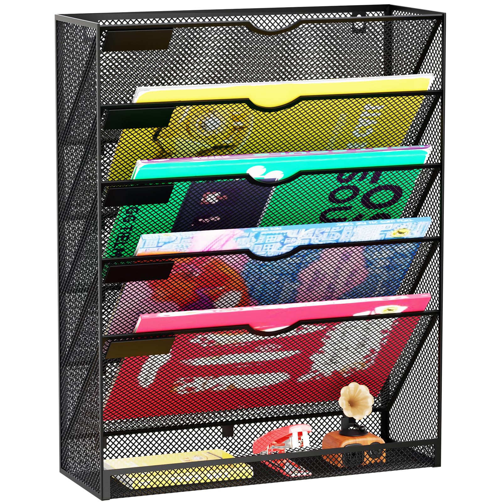 GDINDINFAN Hanging Wall File Organizer 6 Tier Wall Mounted Mail Paper Folder Holder Document
