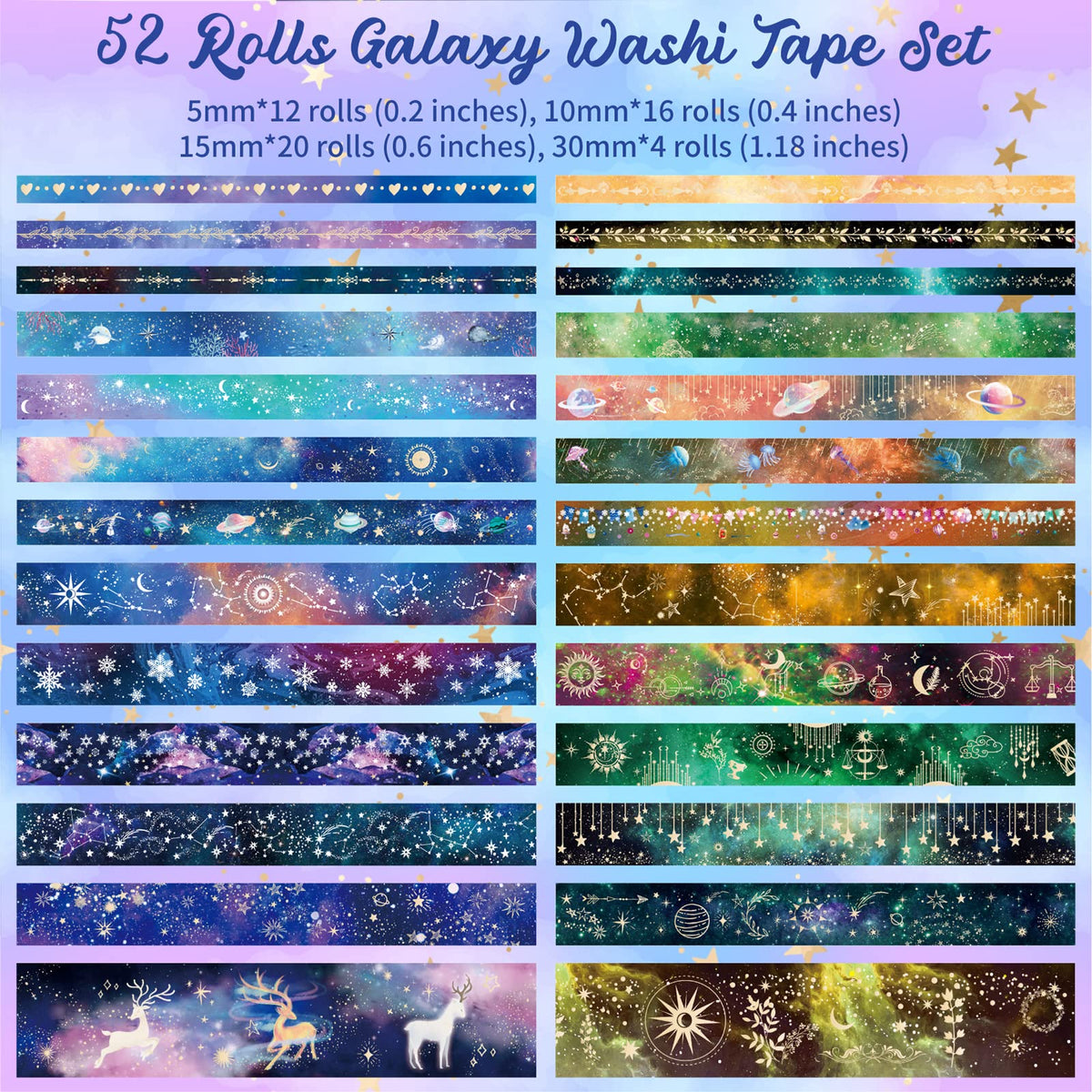 52 Rolls Gold & Silver Foil Washi Tape Set for Journaling & Scrapbooking