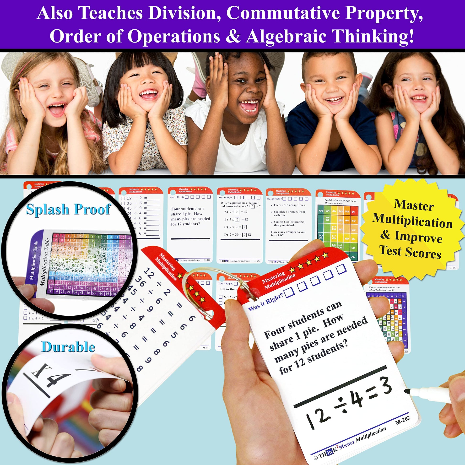 Think2Master Multiplication Flash Cards. 215 Laminated Premium Flashcards (All 0-12 X Facts)| Learn