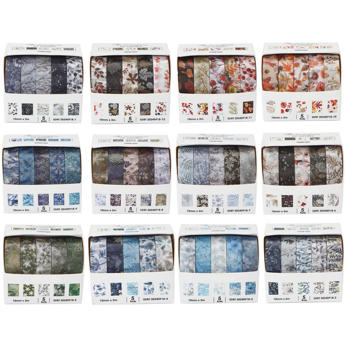 YUBX Flowers Washi Tape Set 60 Rolls Leaves Patterns Decorative Skinny Snow Masking Tapes for Arts