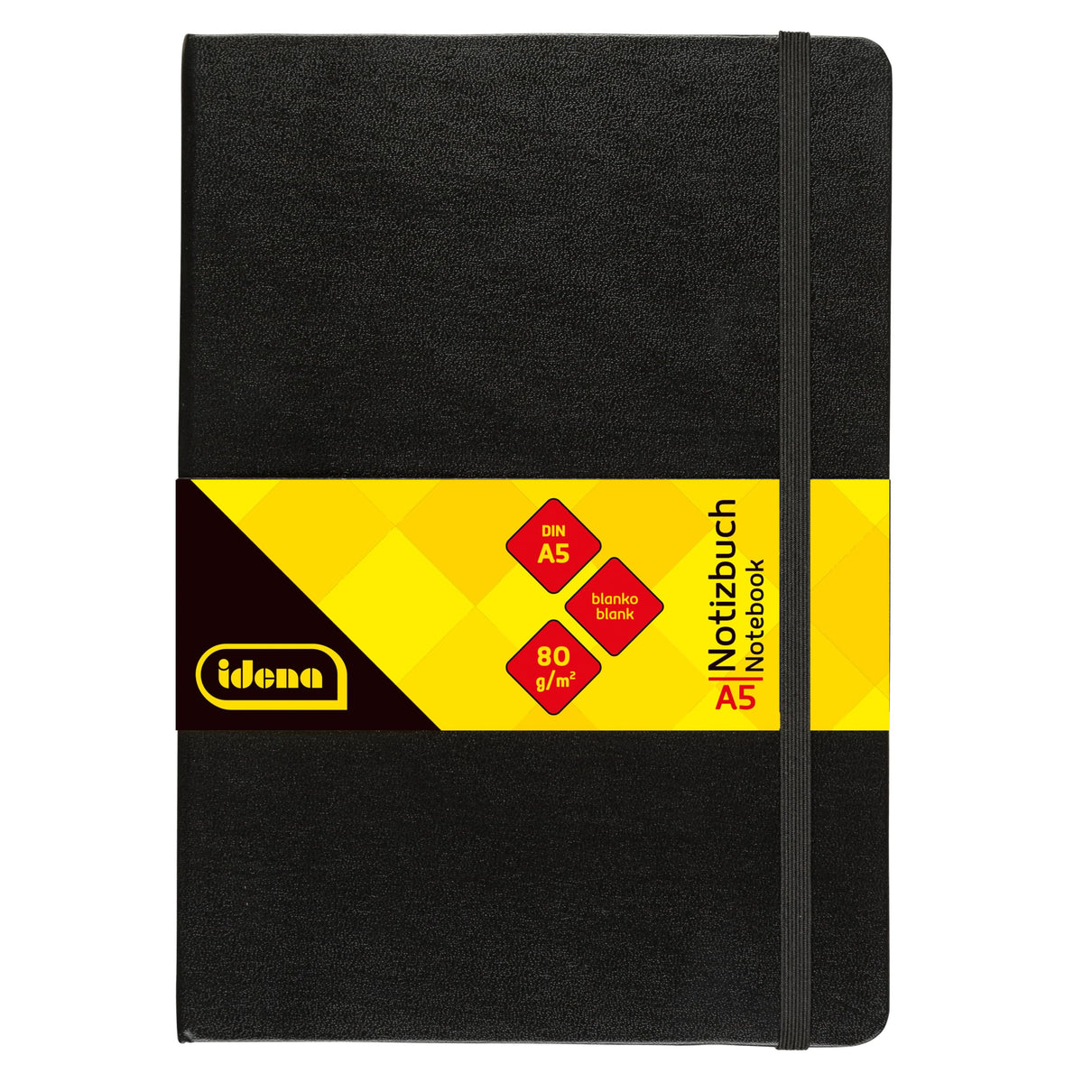 Idena 10054 Notebook DIN A5 Blank Paper Cream 192 Pages 80 g/m² Hard Cover in Black