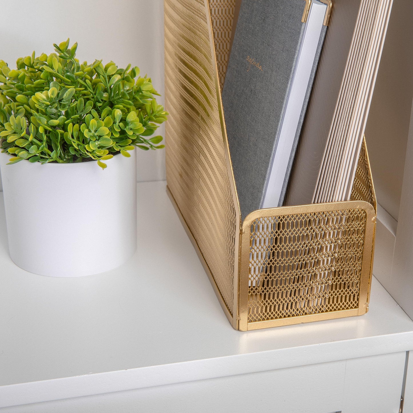 Martha Stewart Ryder Mesh Metal Magazine File Holder, Gold