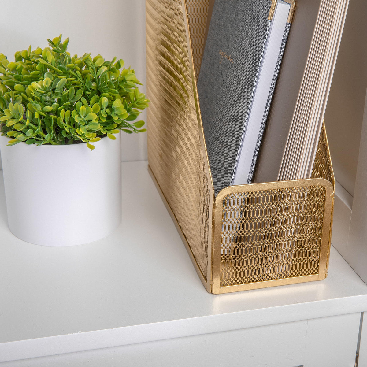 Martha Stewart Ryder Mesh Metal Magazine File Holder, Gold