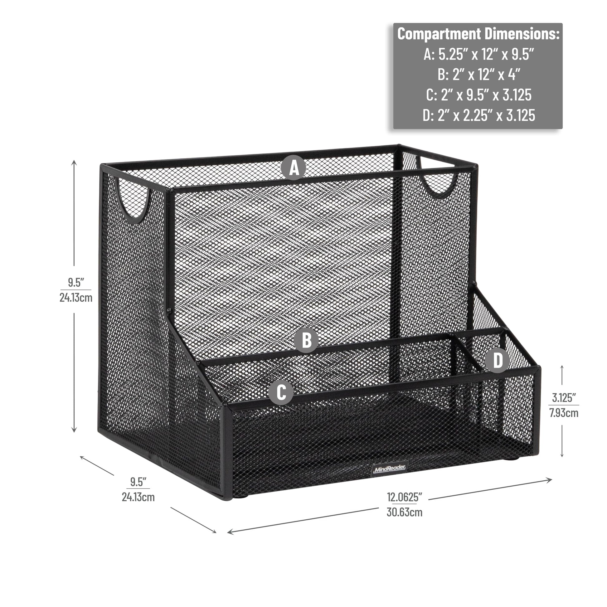 Mind Reader Desktop Organizer with Hanging File Storage, 4 Compartment Letter Size File Holder