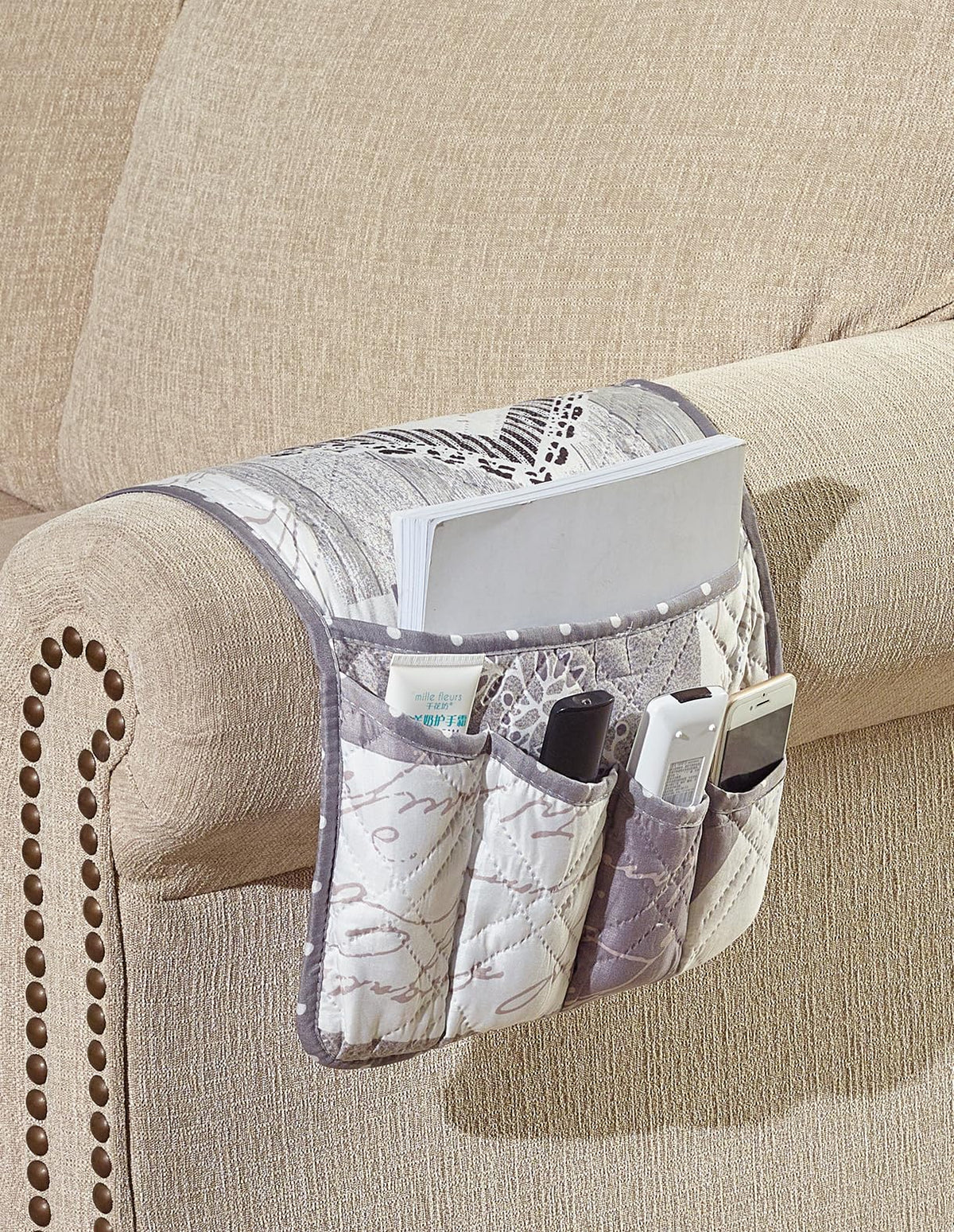 Brilliant Sunshine Grey Heartlove Couch Armrest Cover, 35"×13"