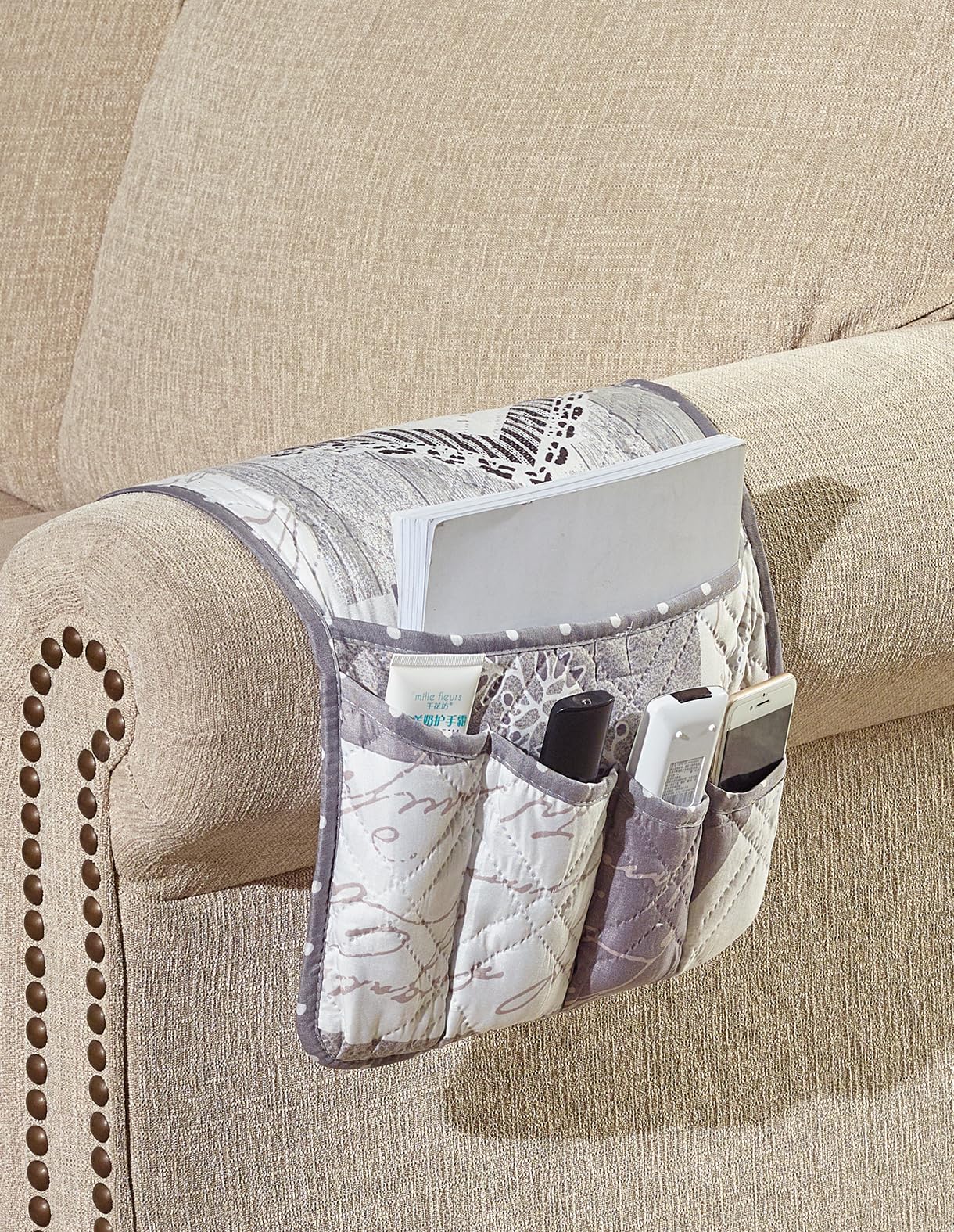 Brilliant Sunshine Grey Heartlove Couch Armrest Cover, 35"×13"