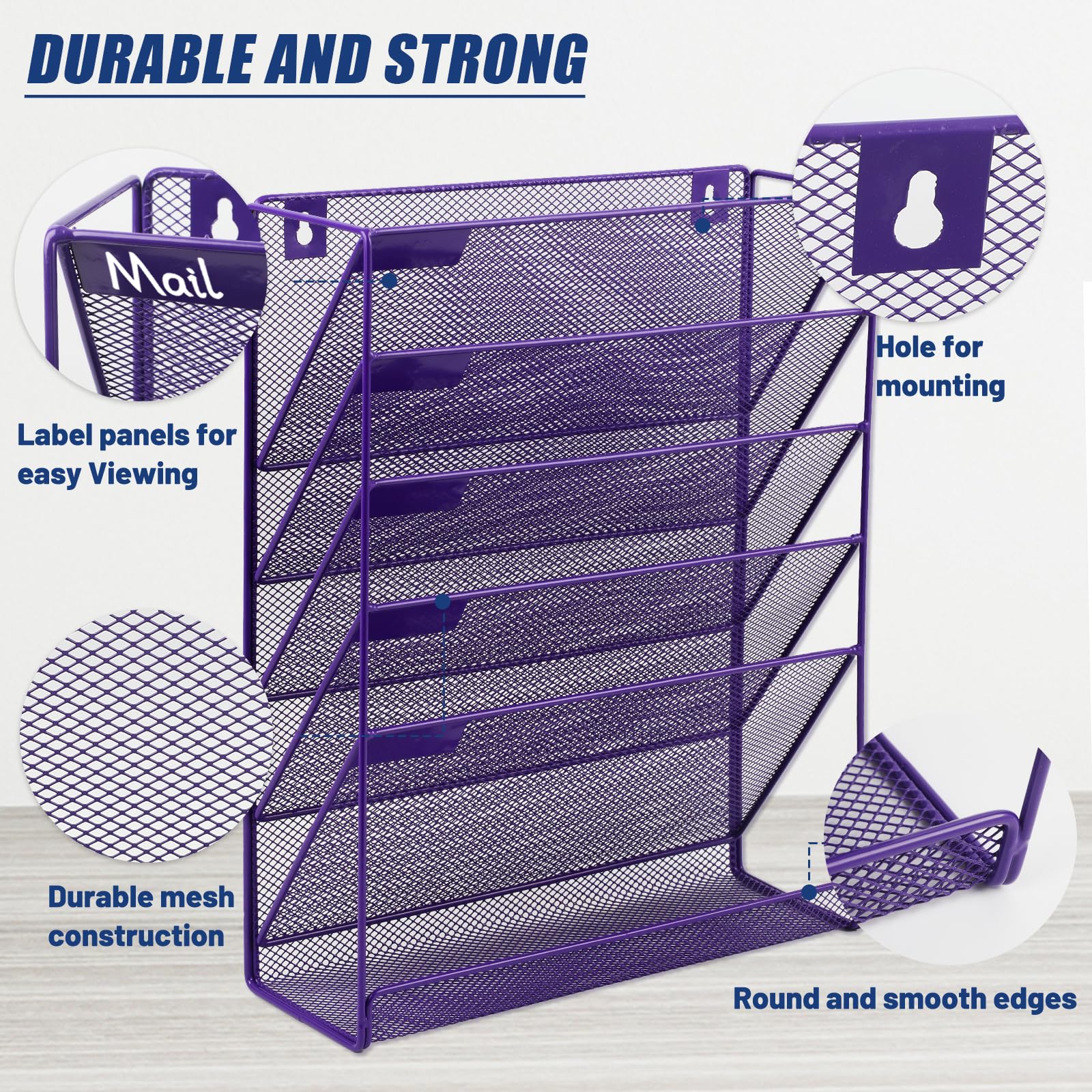 EASEPRES Desk File Organizer Mesh 6-Tier, Hanging Wall Mount Document Organization Stand, Desktop