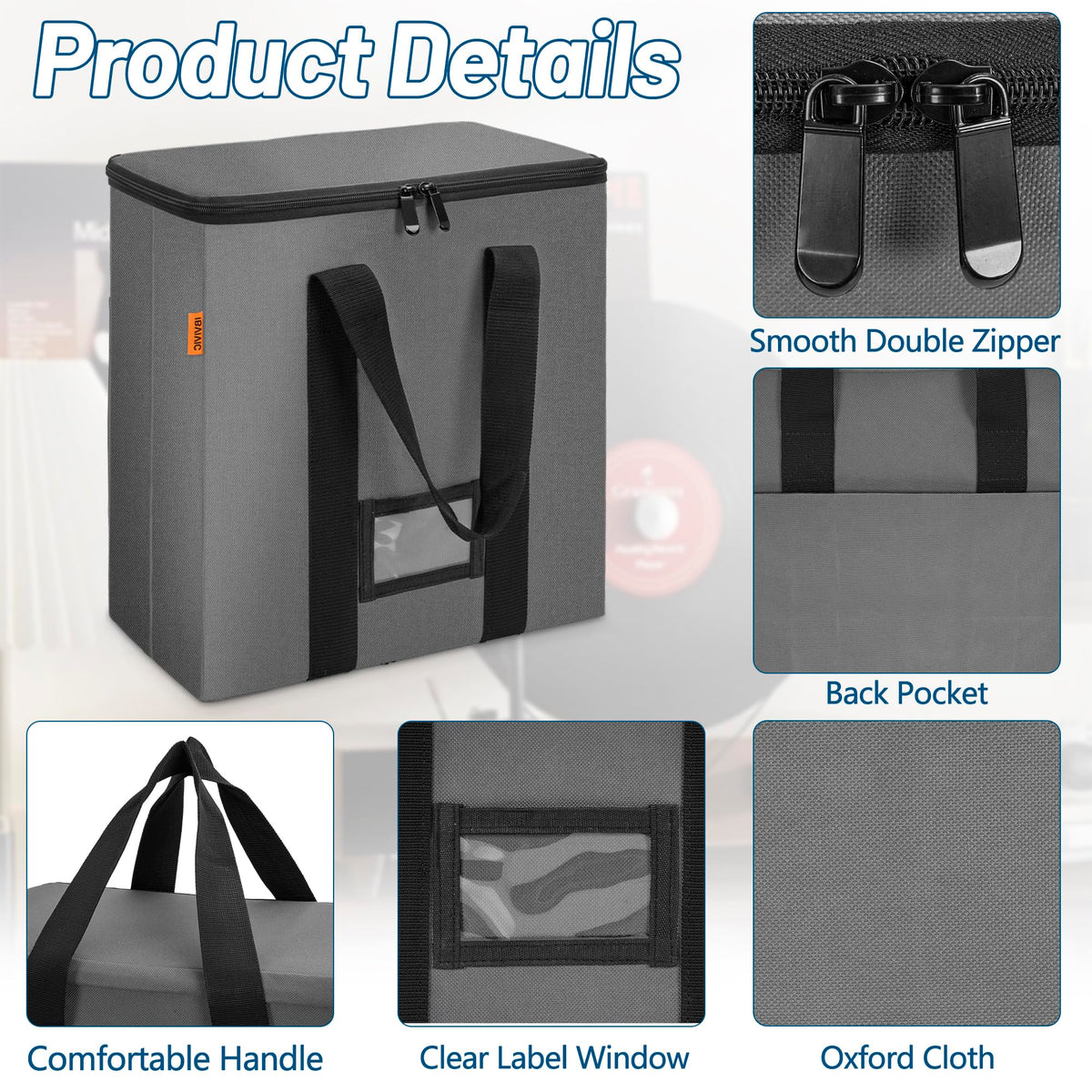 Vinyl Record Storage Box, Record Organizer Storage Bag Stores 35-50 LPs