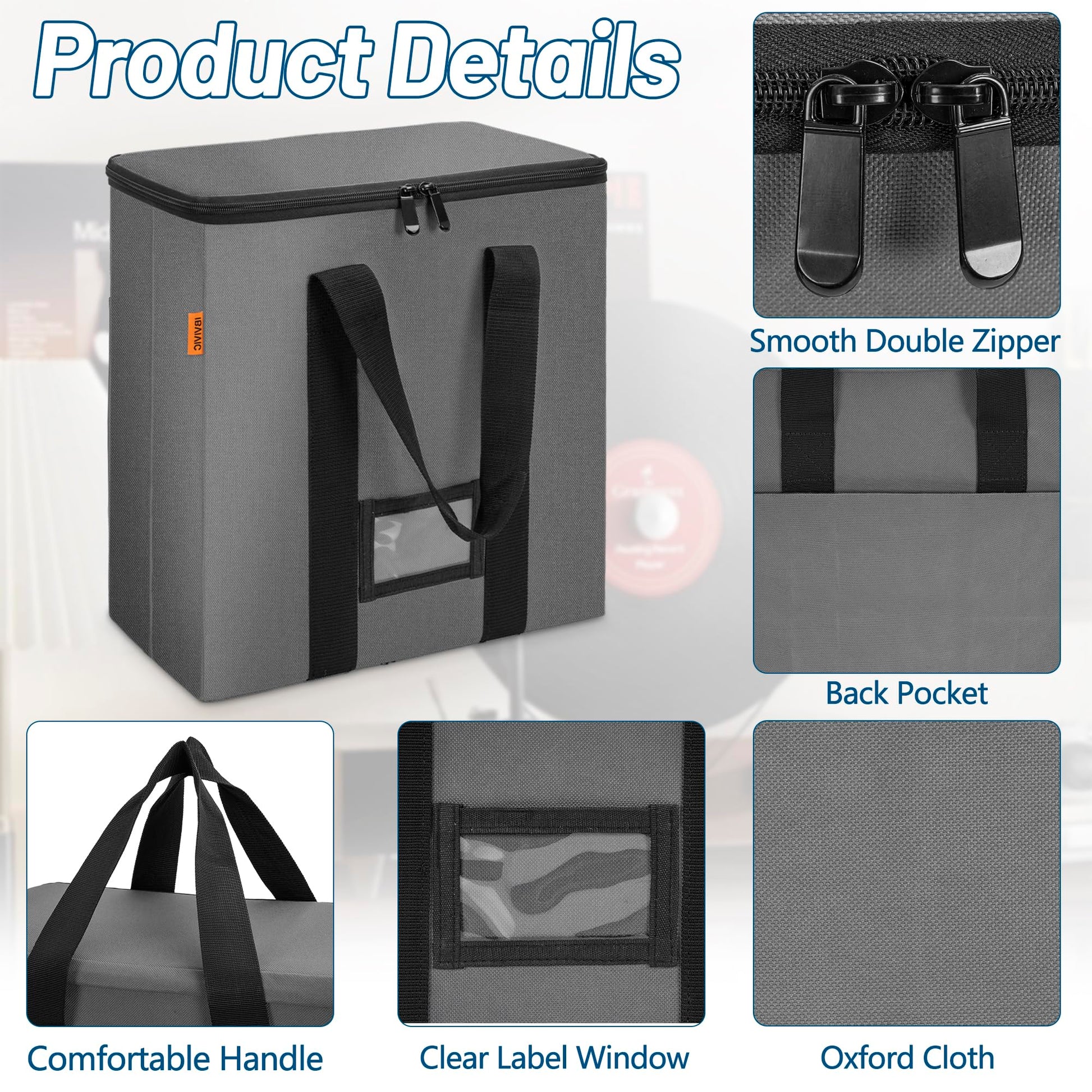 Vinyl Record Storage Box, Record Organizer Storage Bag Stores 35-50 LPs