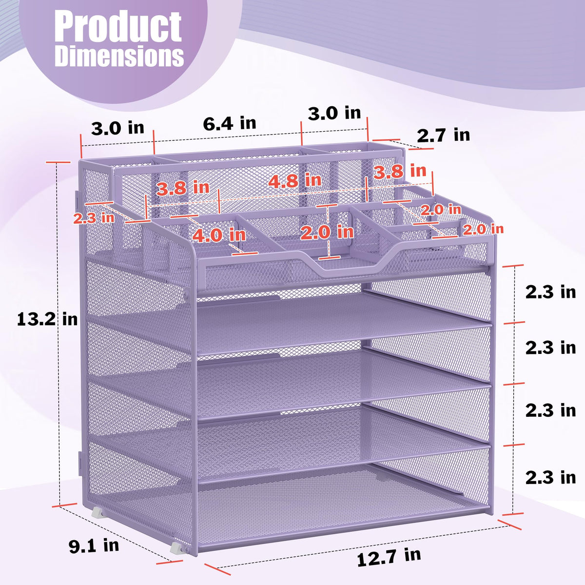 Docnest 5 Tier Mesh Desk Organizer with Letter Tray & Paper Sorter, Purple